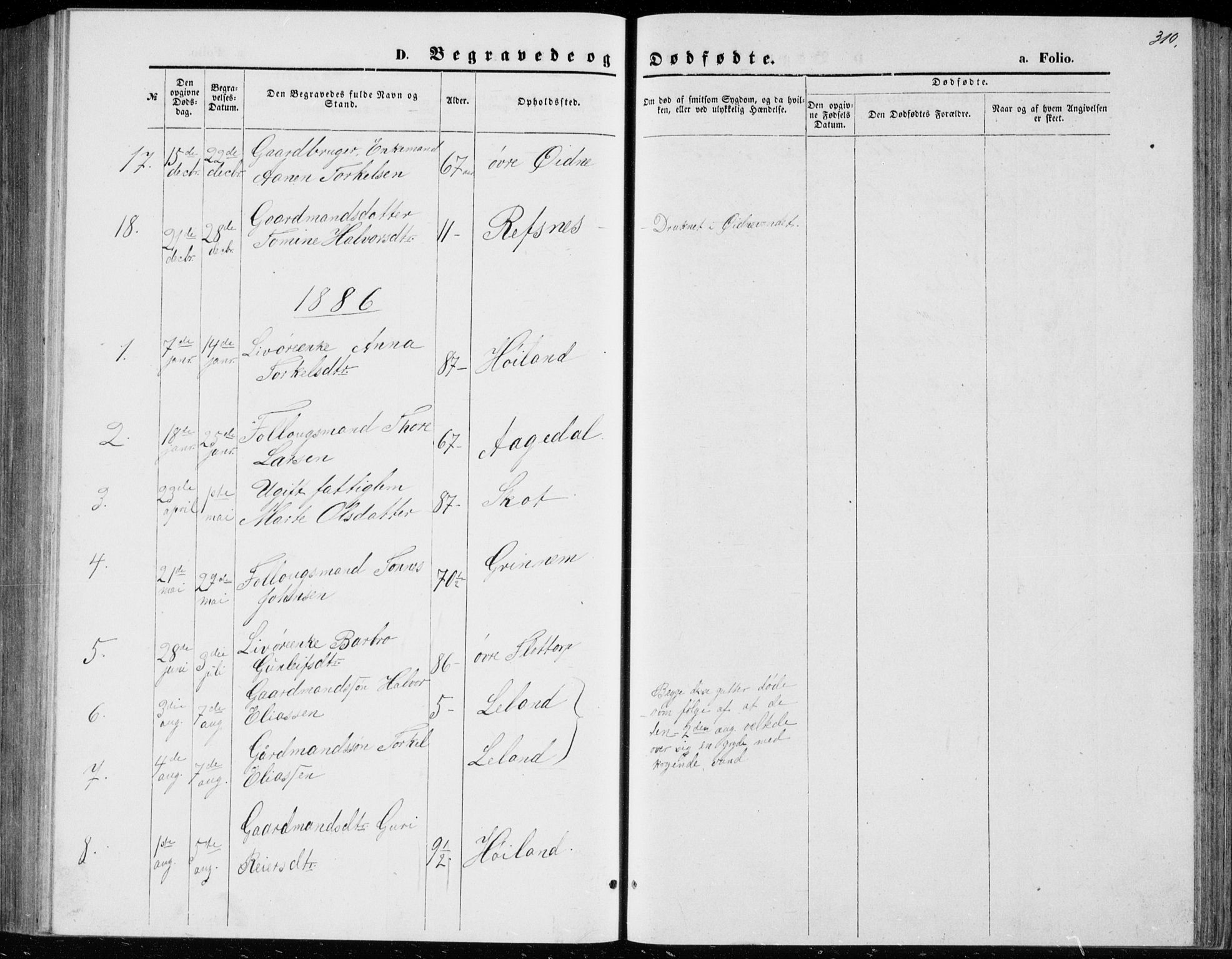 Bjelland sokneprestkontor, SAK/1111-0005/F/Fb/Fbc/L0002: Klokkerbok nr. B 2, 1867-1887, s. 310
