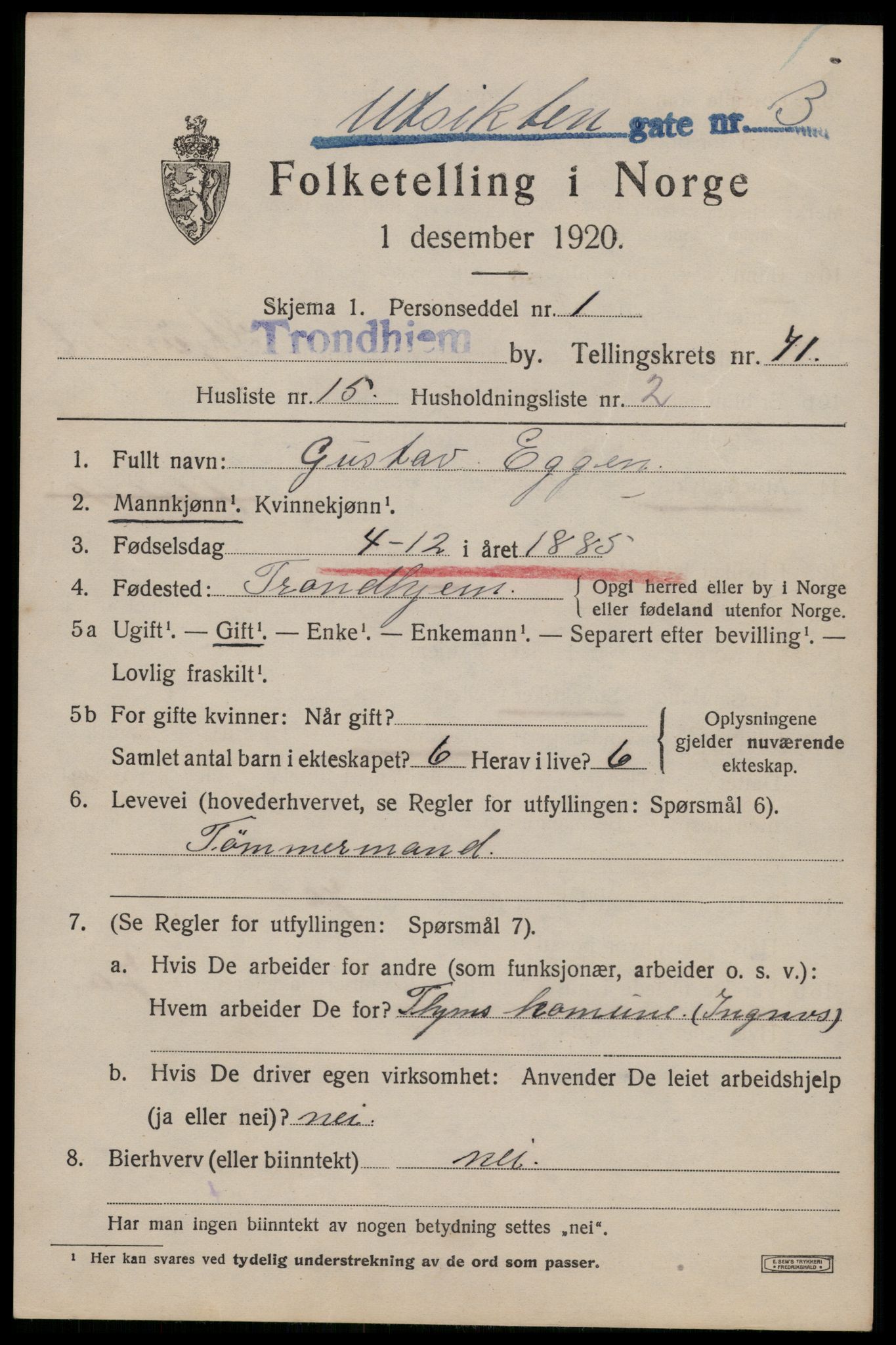 SAT, Folketelling 1920 for 1601 Trondheim kjøpstad, 1920, s. 140536