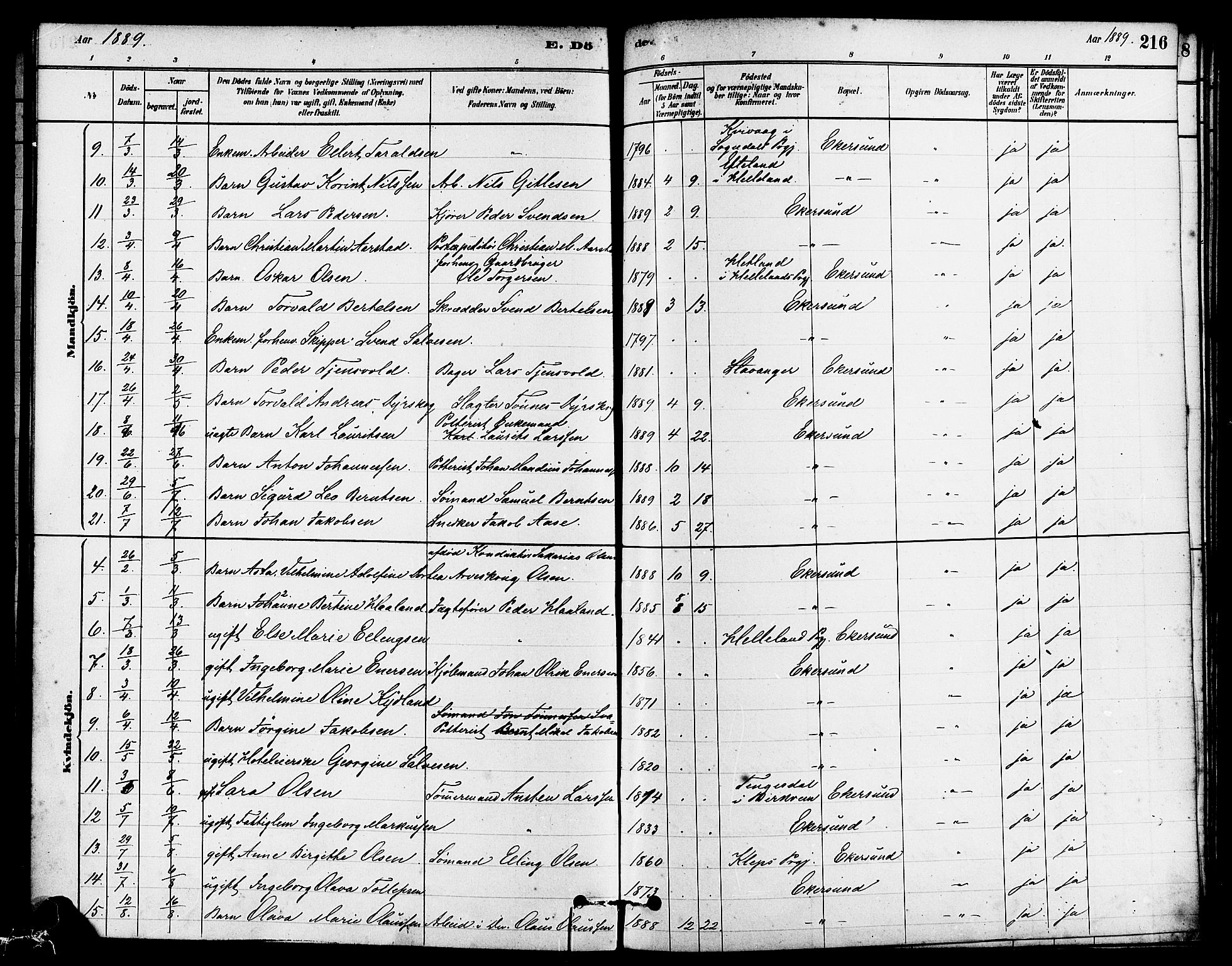 Eigersund sokneprestkontor, AV/SAST-A-101807/S08/L0015: Ministerialbok nr. A 15, 1879-1892, s. 216