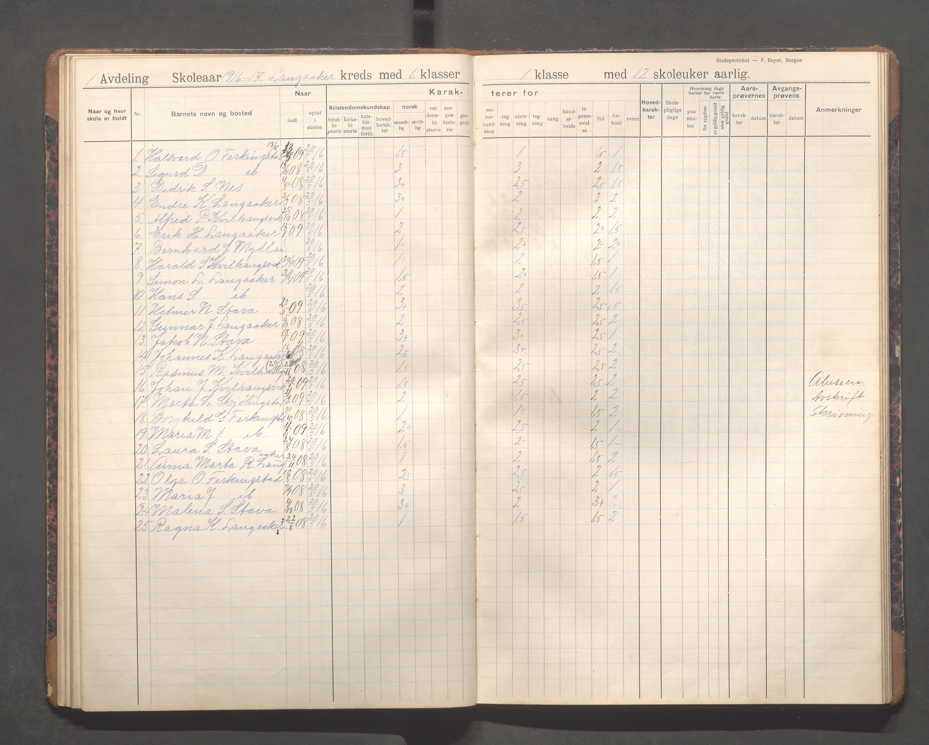 Skudenes kommune - Langåker - Ferkingstad skole, IKAR/A-303/H/L0003: Skoleprotokoll 2.-7. kl., 1911-1924, s. 44