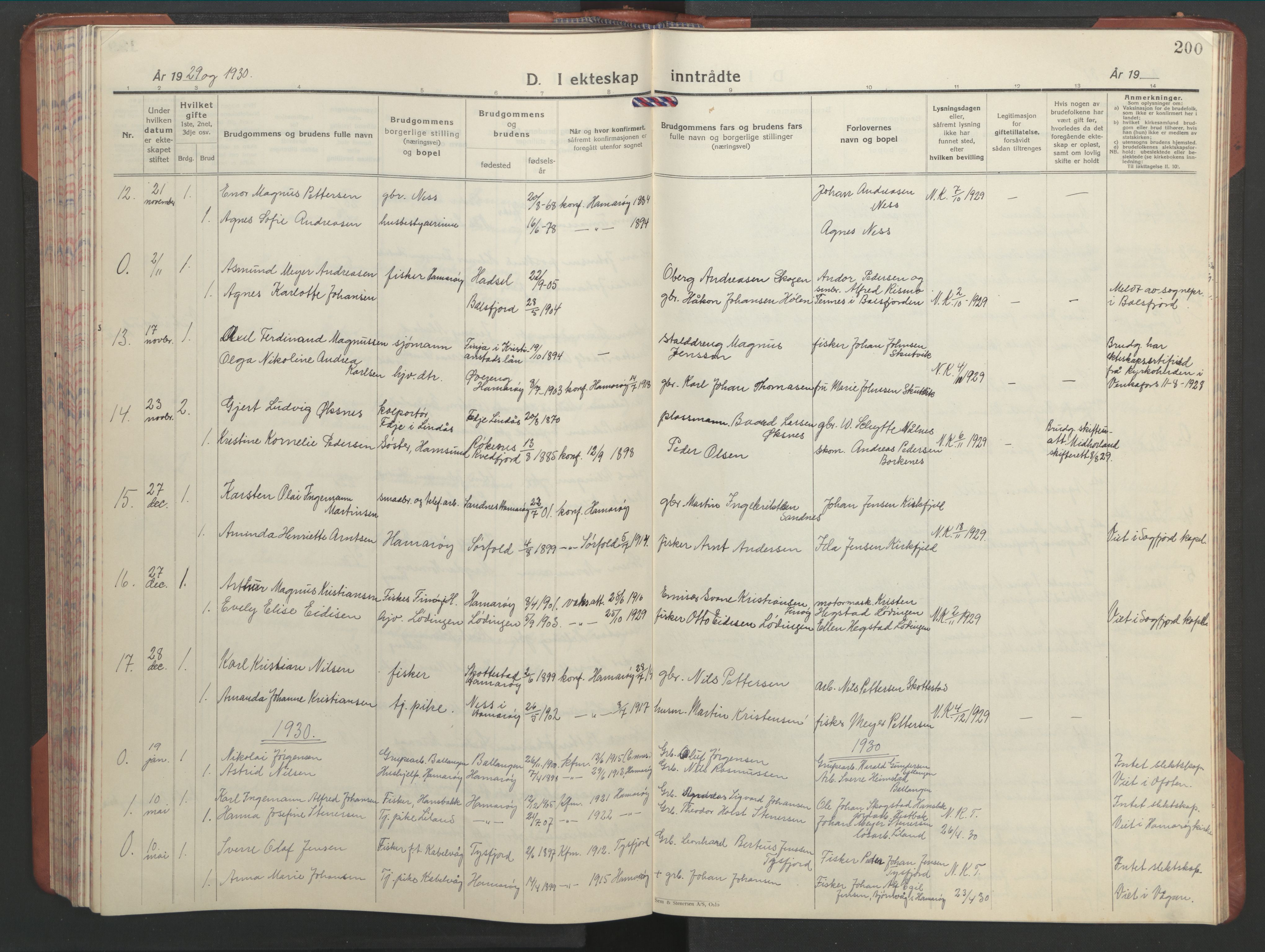 Ministerialprotokoller, klokkerbøker og fødselsregistre - Nordland, AV/SAT-A-1459/859/L0862: Klokkerbok nr. 859C08, 1925-1936, s. 200