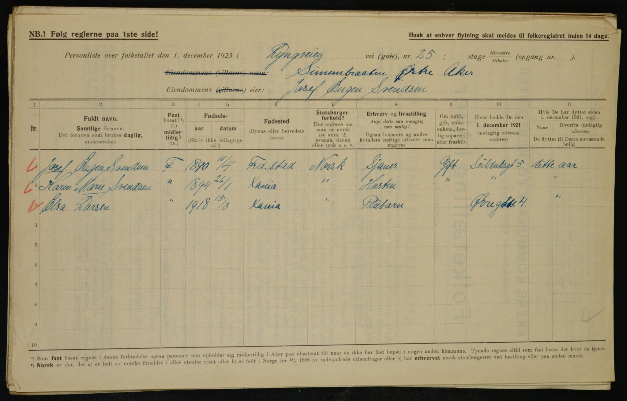 , Kommunal folketelling 1.12.1923 for Aker, 1923, s. 41989