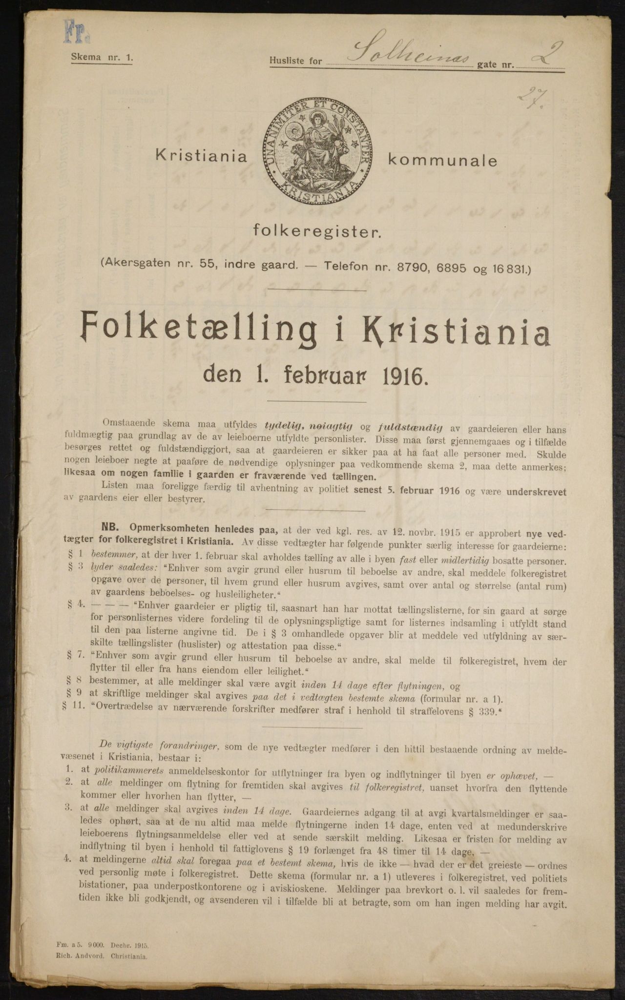 OBA, Kommunal folketelling 1.2.1916 for Kristiania, 1916, s. 102016