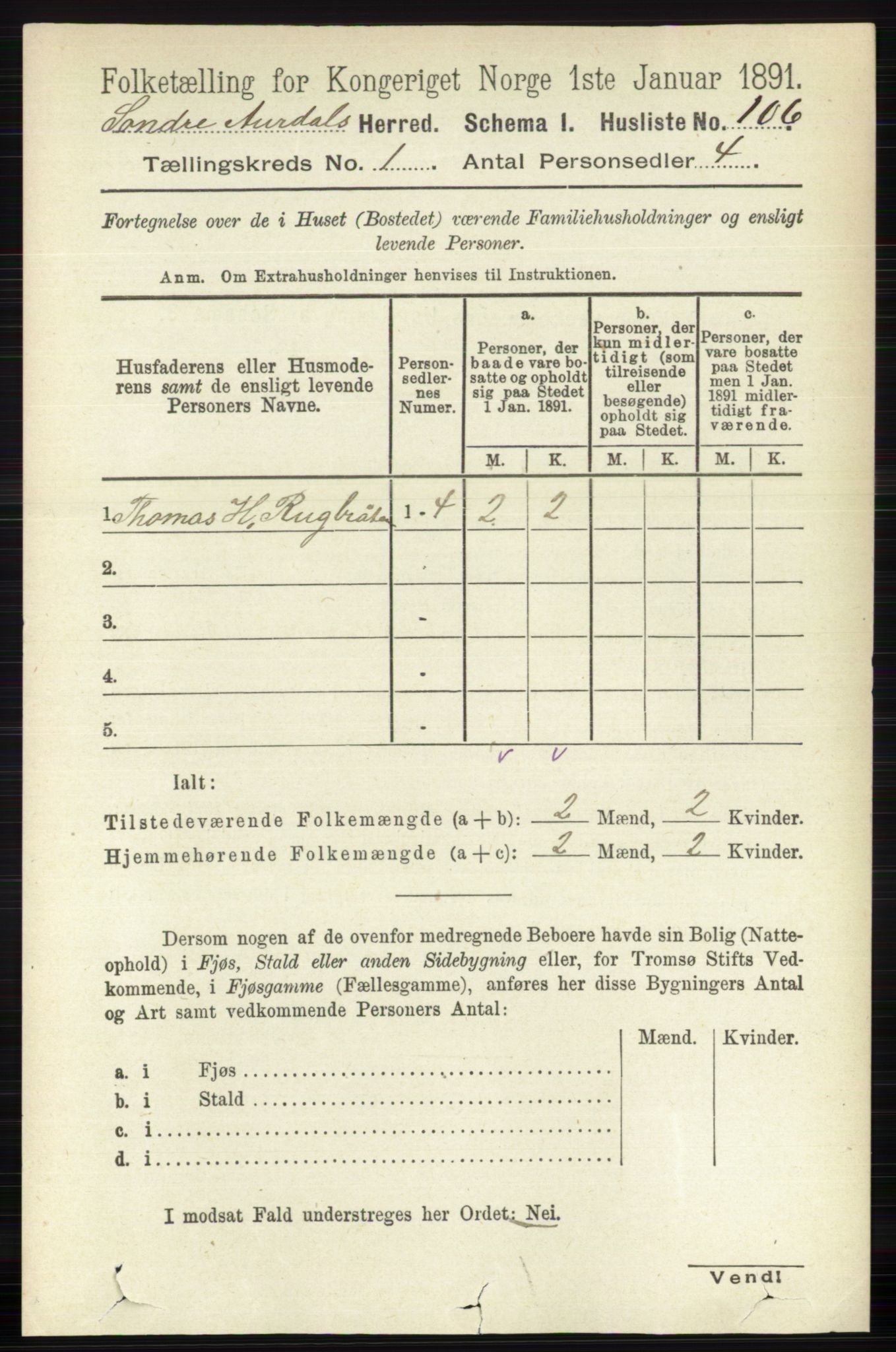 RA, Folketelling 1891 for 0540 Sør-Aurdal herred, 1891, s. 139