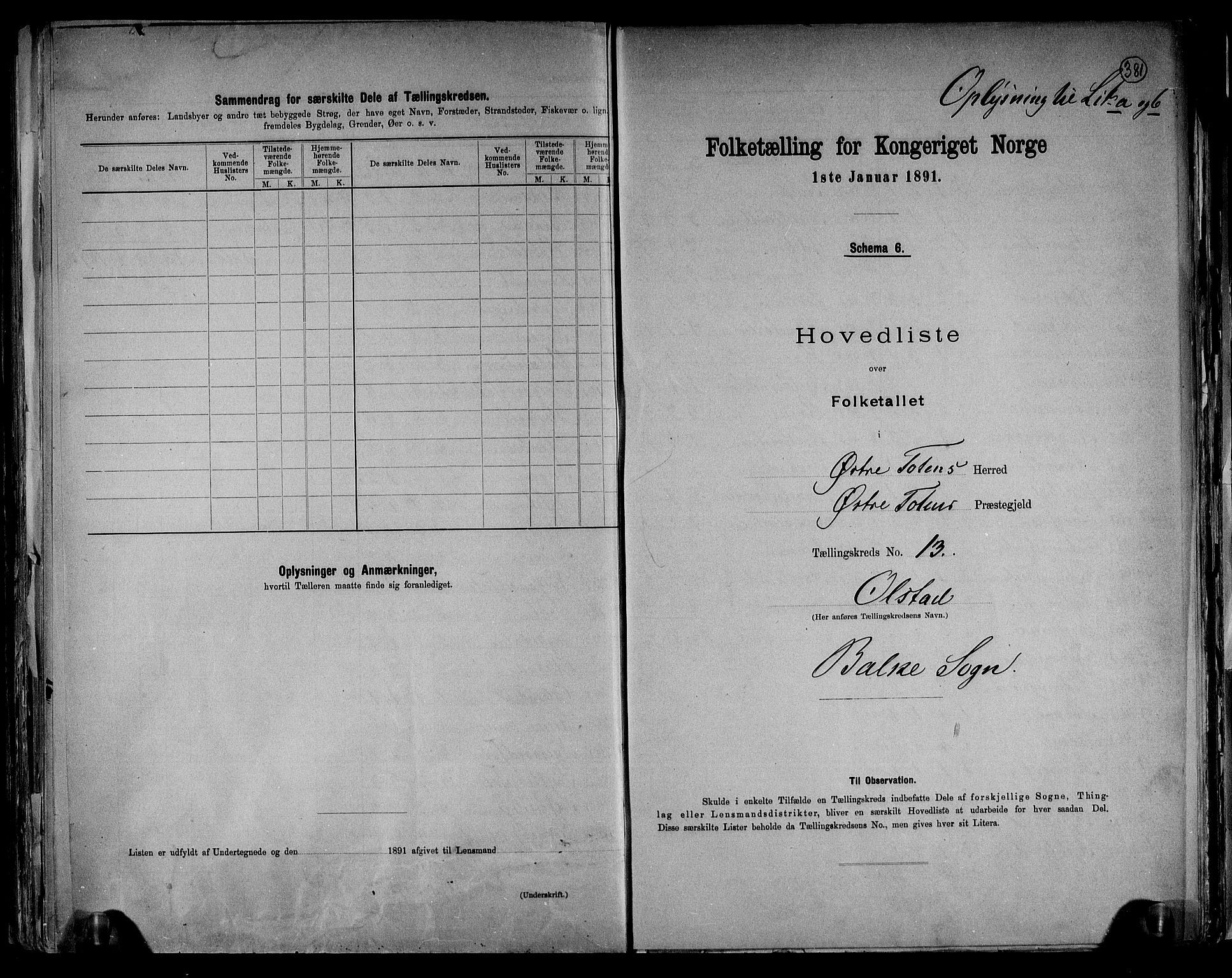 RA, Folketelling 1891 for 0528 Østre Toten herred, 1891, s. 44