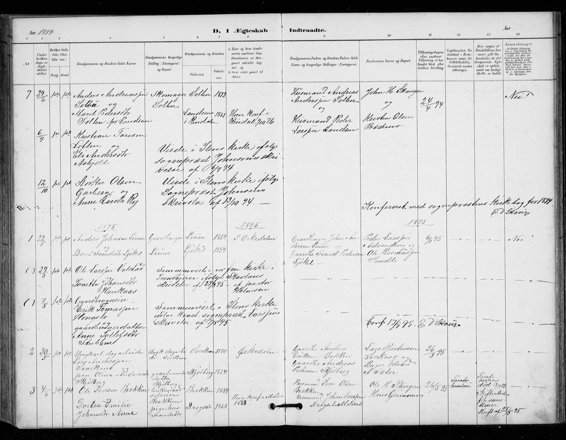 Ministerialprotokoller, klokkerbøker og fødselsregistre - Sør-Trøndelag, AV/SAT-A-1456/671/L0841: Ministerialbok nr. 671A03, 1893-1915