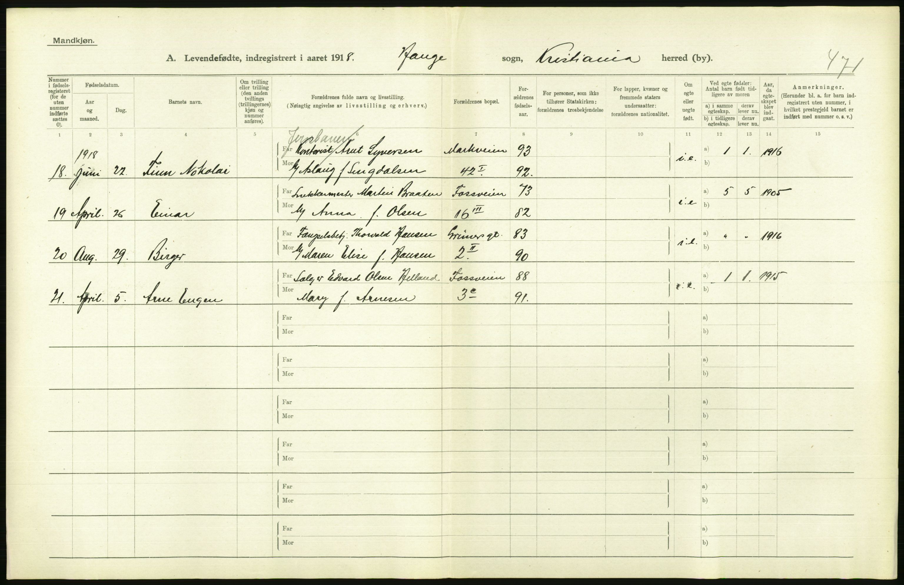 Statistisk sentralbyrå, Sosiodemografiske emner, Befolkning, AV/RA-S-2228/D/Df/Dfb/Dfbh/L0008: Kristiania: Levendefødte menn og kvinner., 1918, s. 668