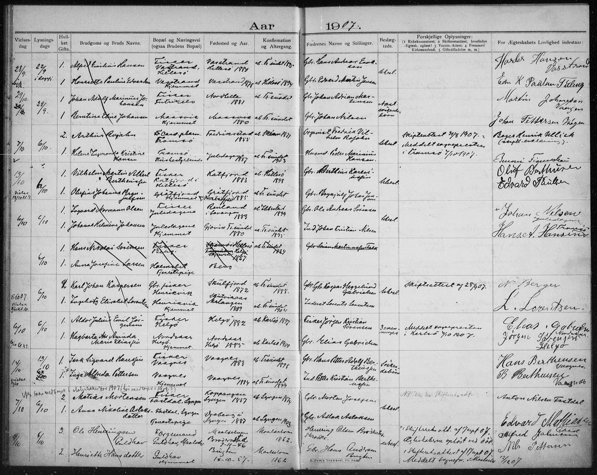 Tromsøysund sokneprestkontor, AV/SATØ-S-1304/H/Hc/L0058: Lysningsprotokoll nr. 58, 1905-1912
