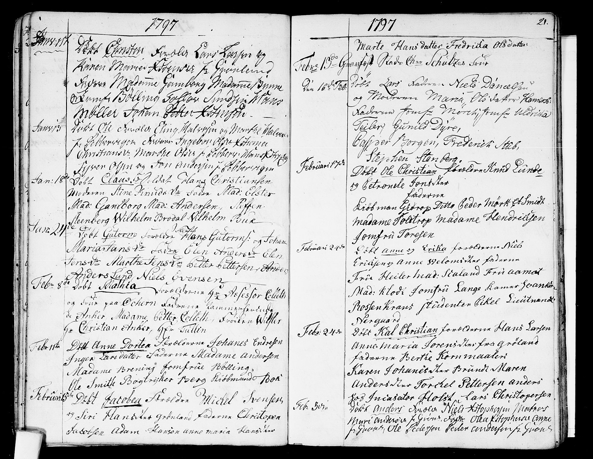 Garnisonsmenigheten Kirkebøker, AV/SAO-A-10846/G/Ga/L0001: Klokkerbok nr. 1, 1796-1814, s. 20-21