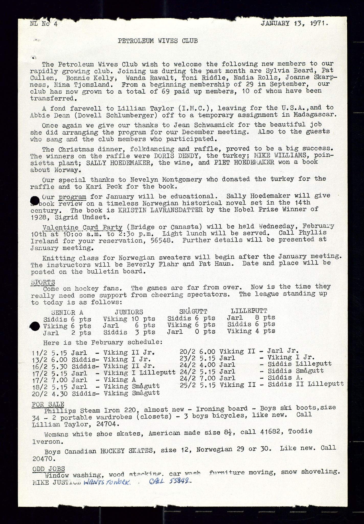 PA 1547 - Petroleum Wives Club, SAST/A-101974/X/Xa/L0001: Newsletters (1971-1978)/radiointervjuer på kasett (1989-1992), 1970-1978