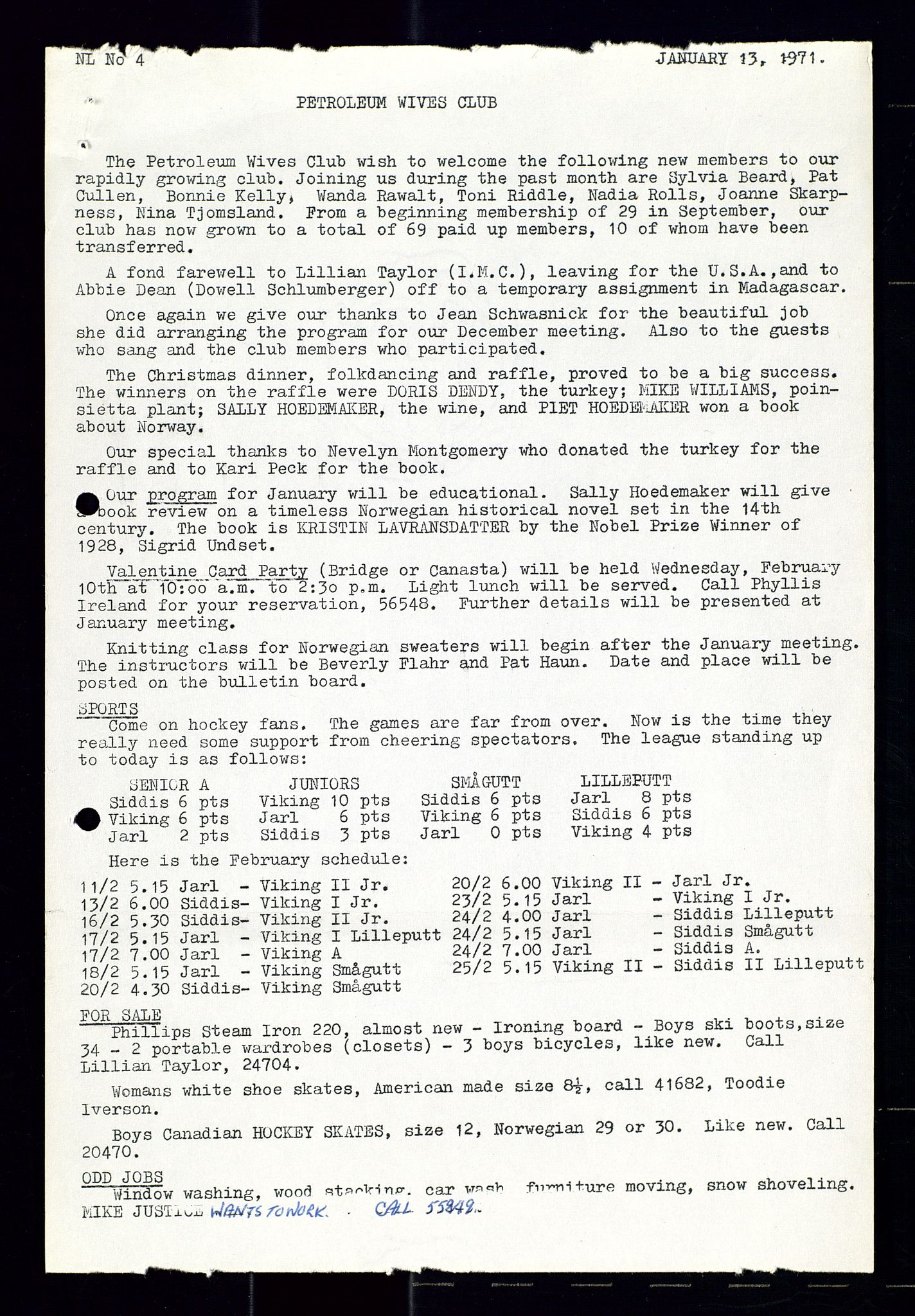 PA 1547 - Petroleum Wives Club, AV/SAST-A-101974/X/Xa/L0001: Newsletters (1971-1978)/radiointervjuer på kasett (1989-1992), 1970-1978