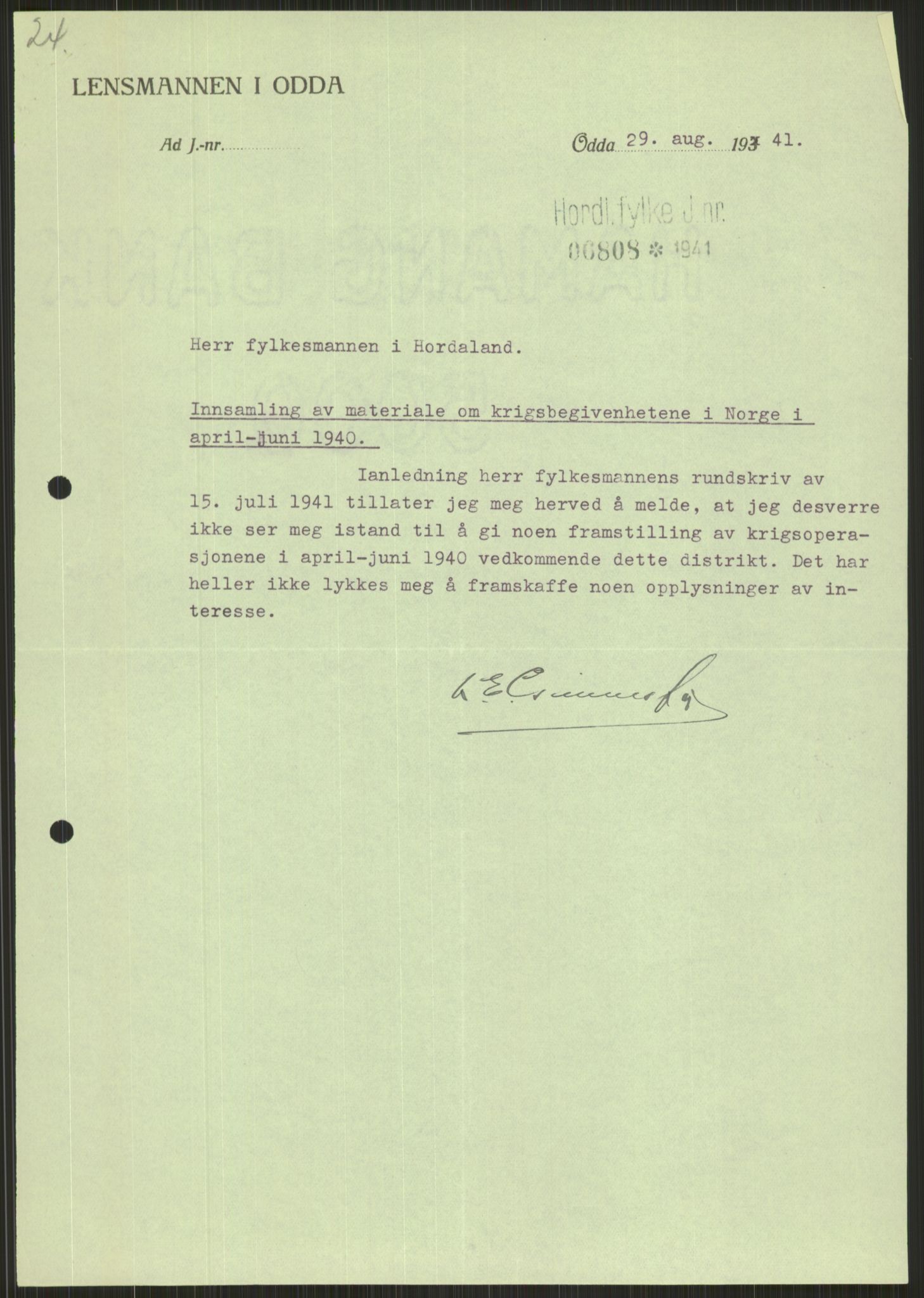 Forsvaret, Forsvarets krigshistoriske avdeling, AV/RA-RAFA-2017/Y/Ya/L0015: II-C-11-31 - Fylkesmenn.  Rapporter om krigsbegivenhetene 1940., 1940, s. 396