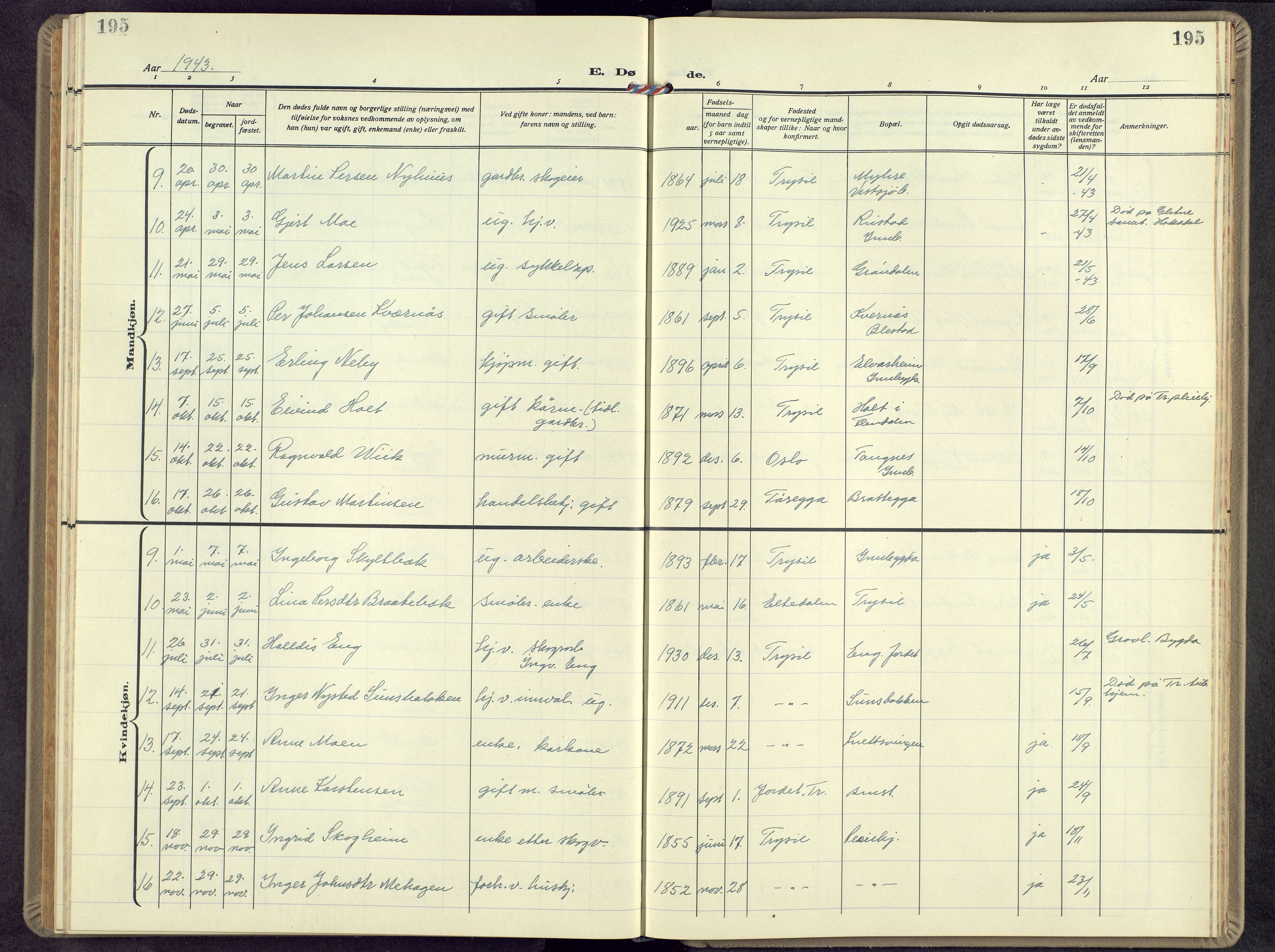 Trysil prestekontor, SAH/PREST-046/H/Ha/Hab/L0012: Klokkerbok nr. 12, 1938-1959, s. 195