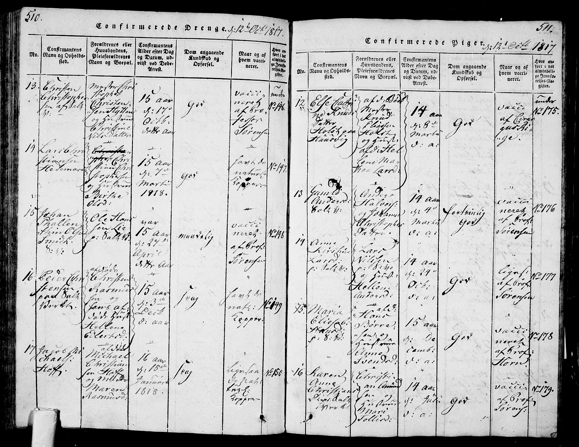 Sem kirkebøker, AV/SAKO-A-5/G/Ga/L0001: Klokkerbok nr. I 1, 1814-1825, s. 510-511