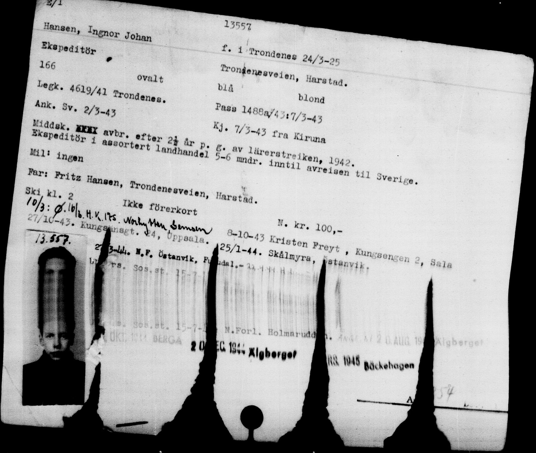 Den Kgl. Norske Legasjons Flyktningskontor, RA/S-6753/V/Va/L0007: Kjesäterkartoteket.  Flyktningenr. 12700-15723, 1940-1945, s. 971