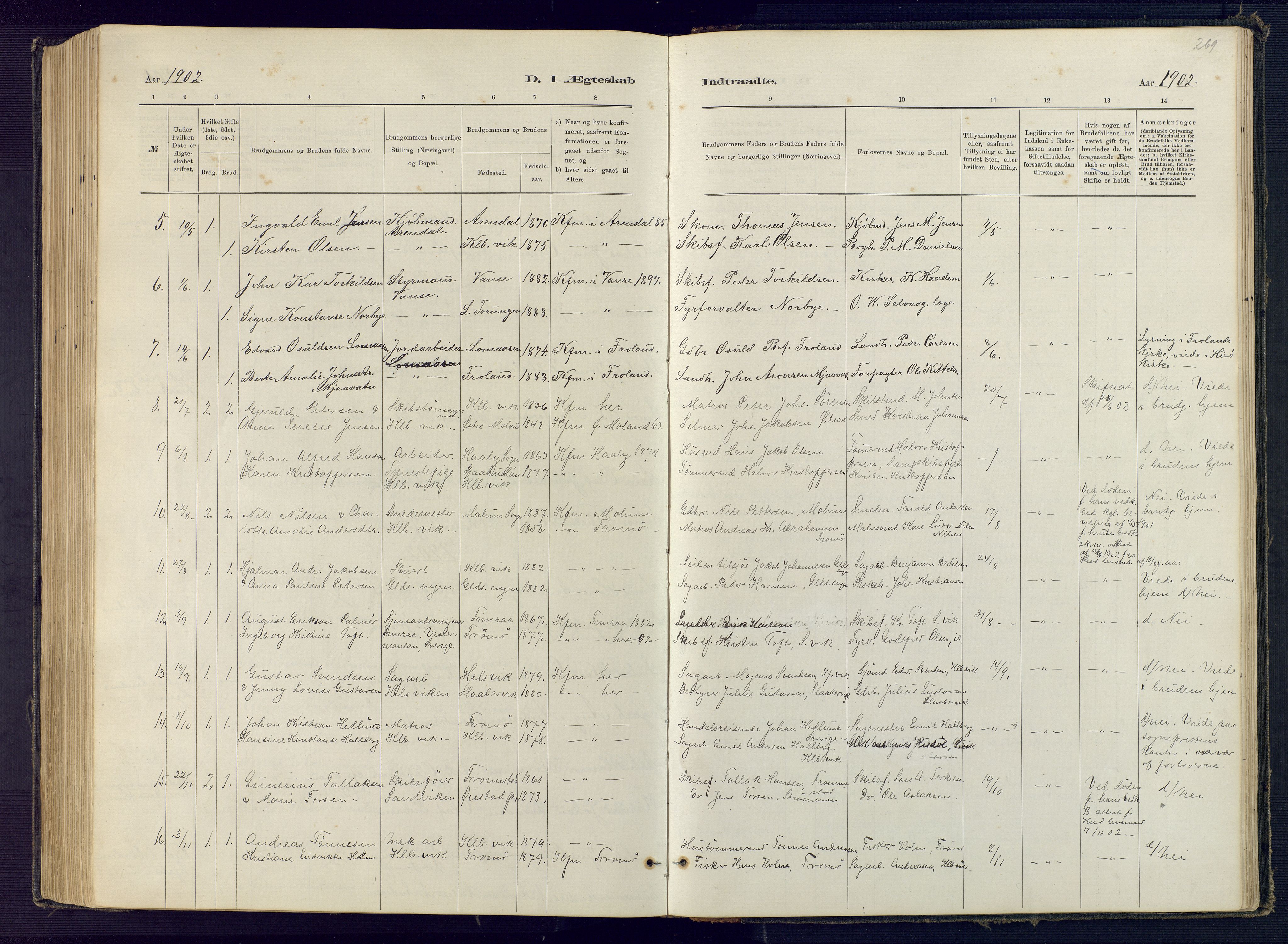 Hisøy sokneprestkontor, AV/SAK-1111-0020/F/Fb/L0003: Klokkerbok nr. B 3, 1885-1905, s. 269