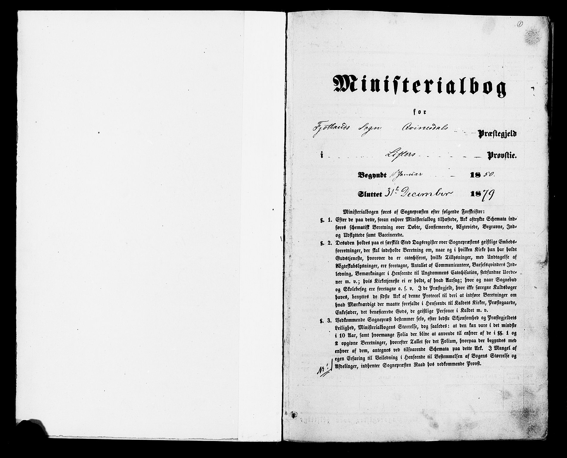 Fjotland sokneprestkontor, SAK/1111-0010/F/Fa/L0001: Ministerialbok nr. A 1, 1850-1879