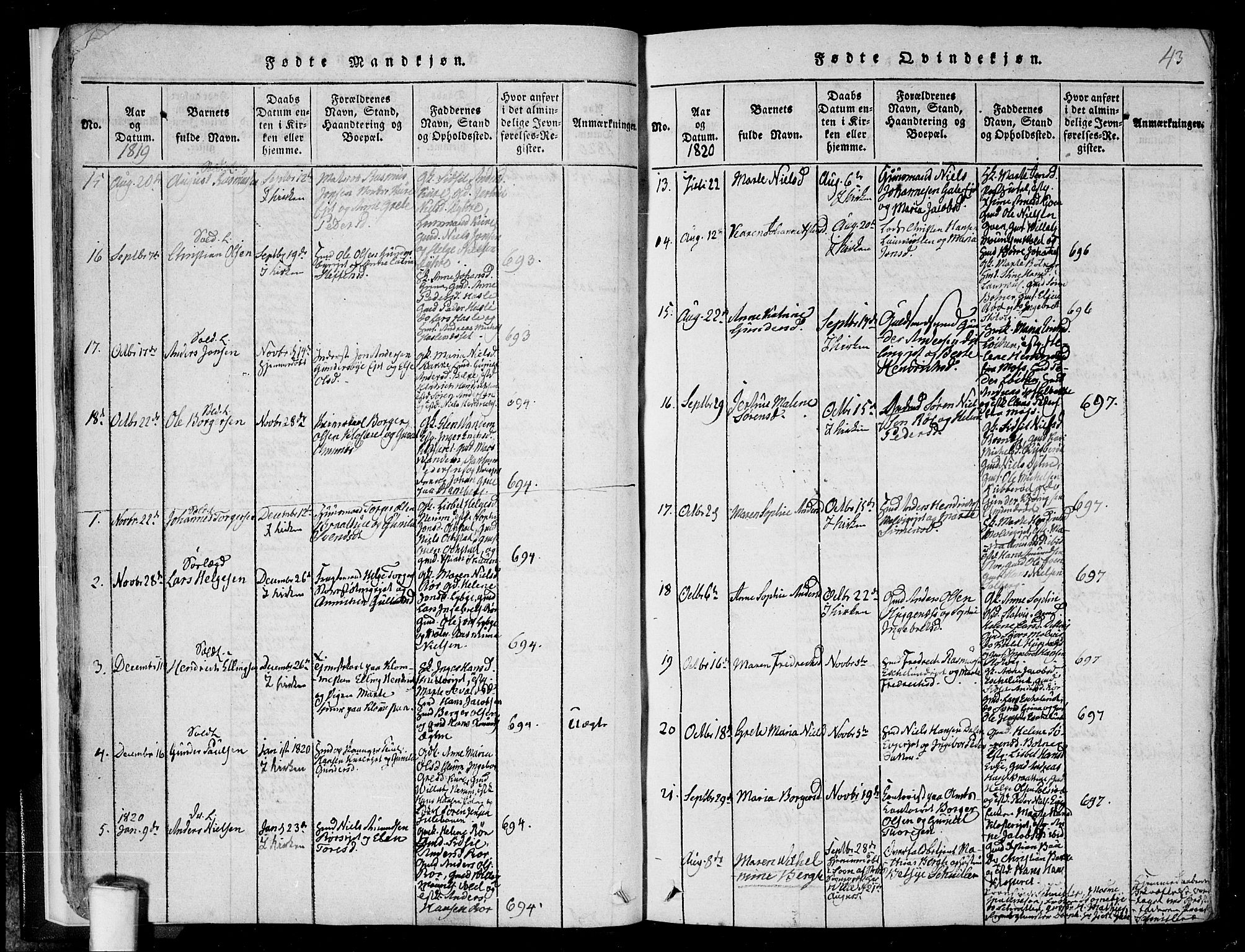 Rygge prestekontor Kirkebøker, SAO/A-10084b/F/Fa/L0003: Ministerialbok nr. 3, 1814-1836, s. 42-43