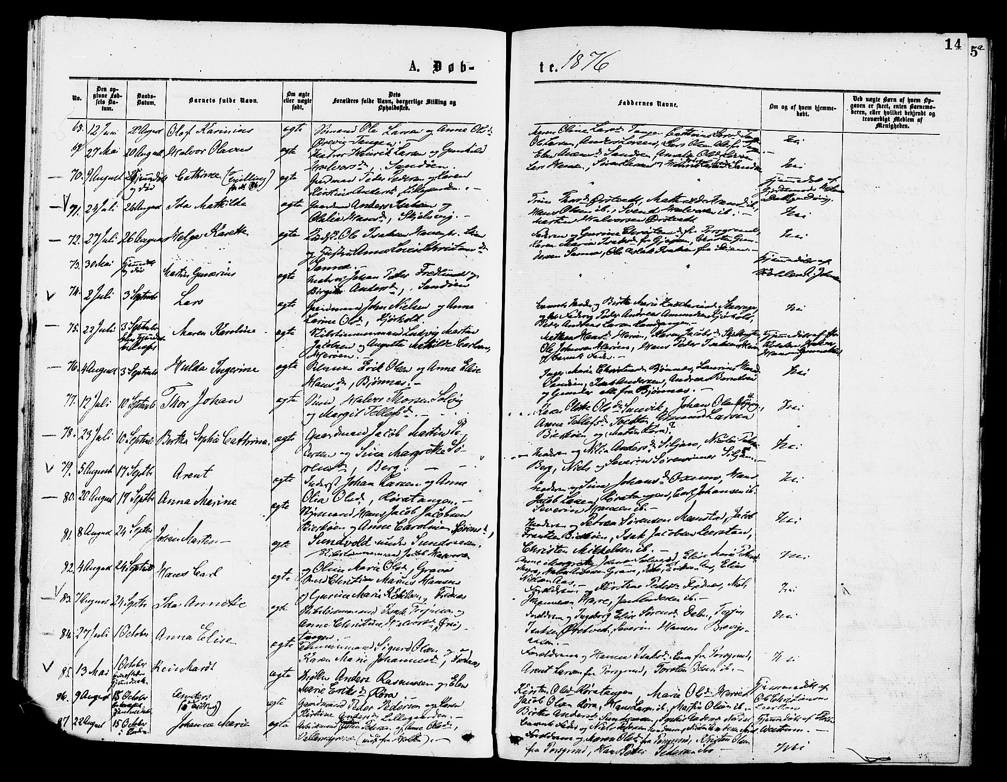 Eidanger kirkebøker, AV/SAKO-A-261/F/Fa/L0011: Ministerialbok nr. 11, 1875-1878, s. 14