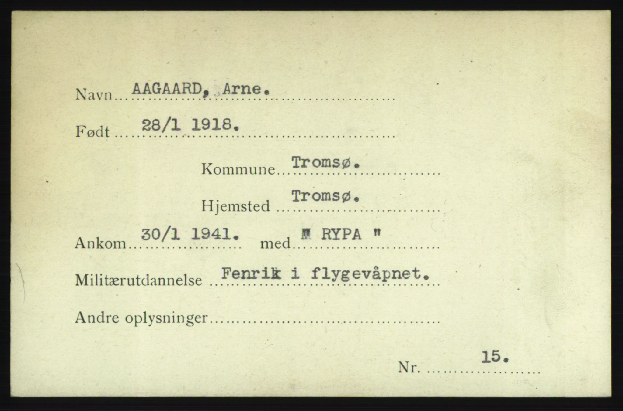 Forsvarets Overkommando. 2. kontor. Arkiv 8.1. Mottakersentralen FDE og FO.II, RA/RAFA-6952/P/Pa/L0001: AA/Å - Andvig , 1940-1945, s. 6