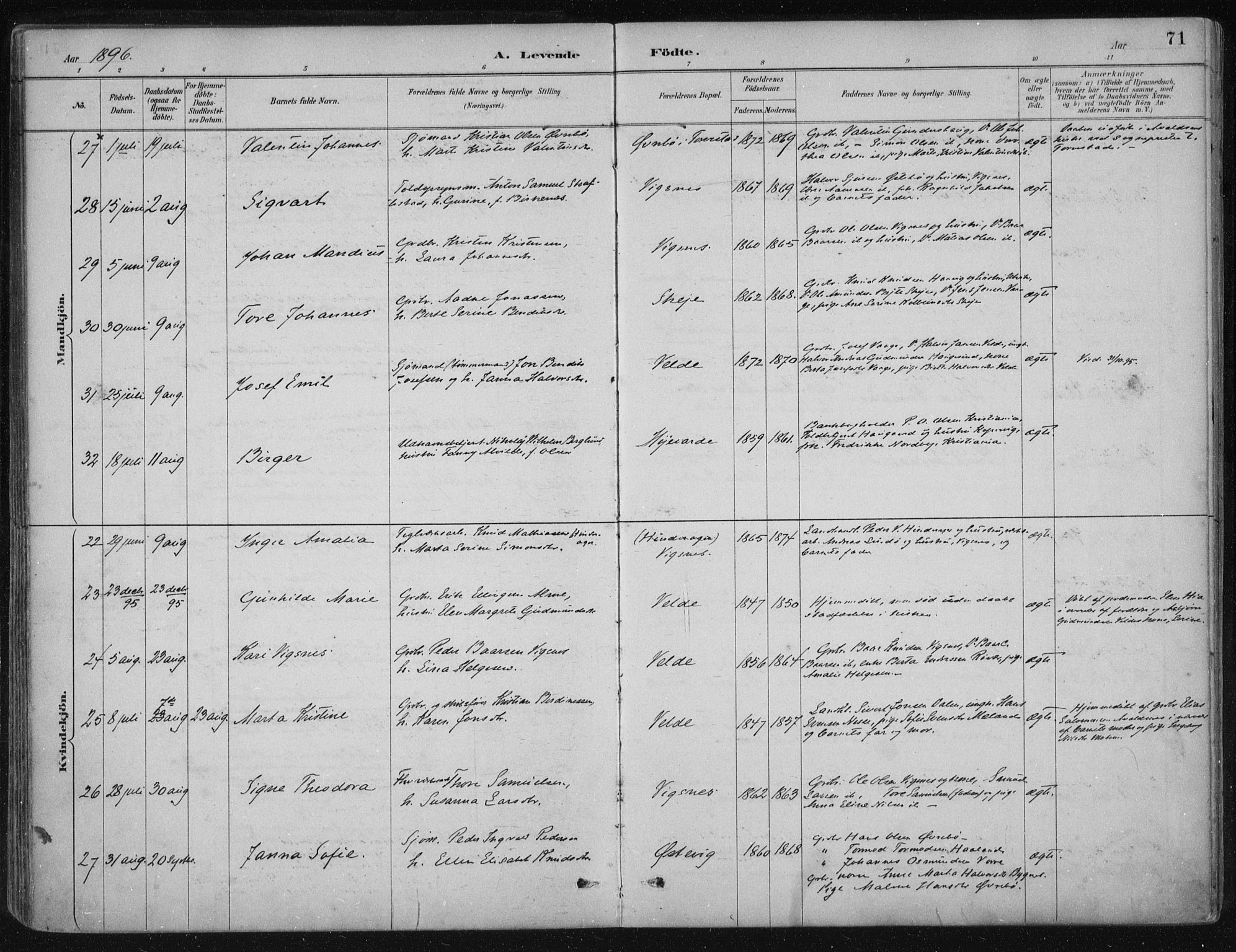 Avaldsnes sokneprestkontor, SAST/A -101851/H/Ha/Haa/L0017: Ministerialbok nr. A 17, 1889-1920, s. 71