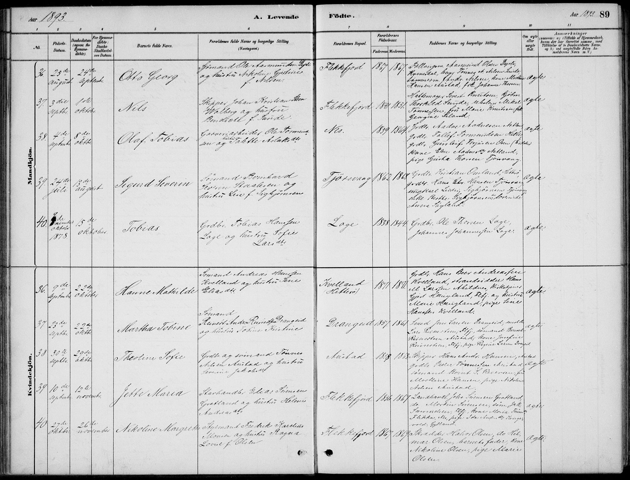 Flekkefjord sokneprestkontor, AV/SAK-1111-0012/F/Fb/Fbc/L0007: Klokkerbok nr. B 7, 1880-1902, s. 89