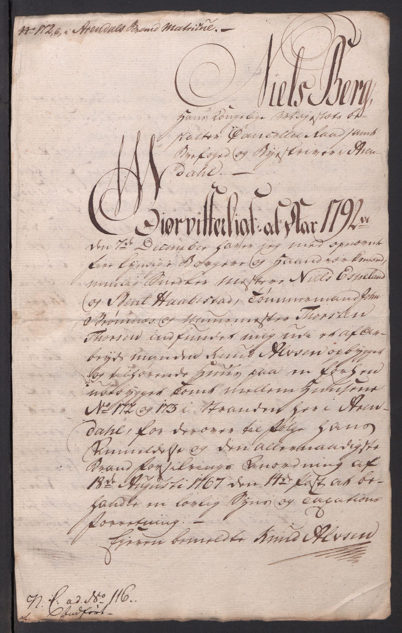 Kommersekollegiet, Brannforsikringskontoret 1767-1814, AV/RA-EA-5458/F/Fa/L0001/0003: Arendal / Dokumenter, 1765-1797