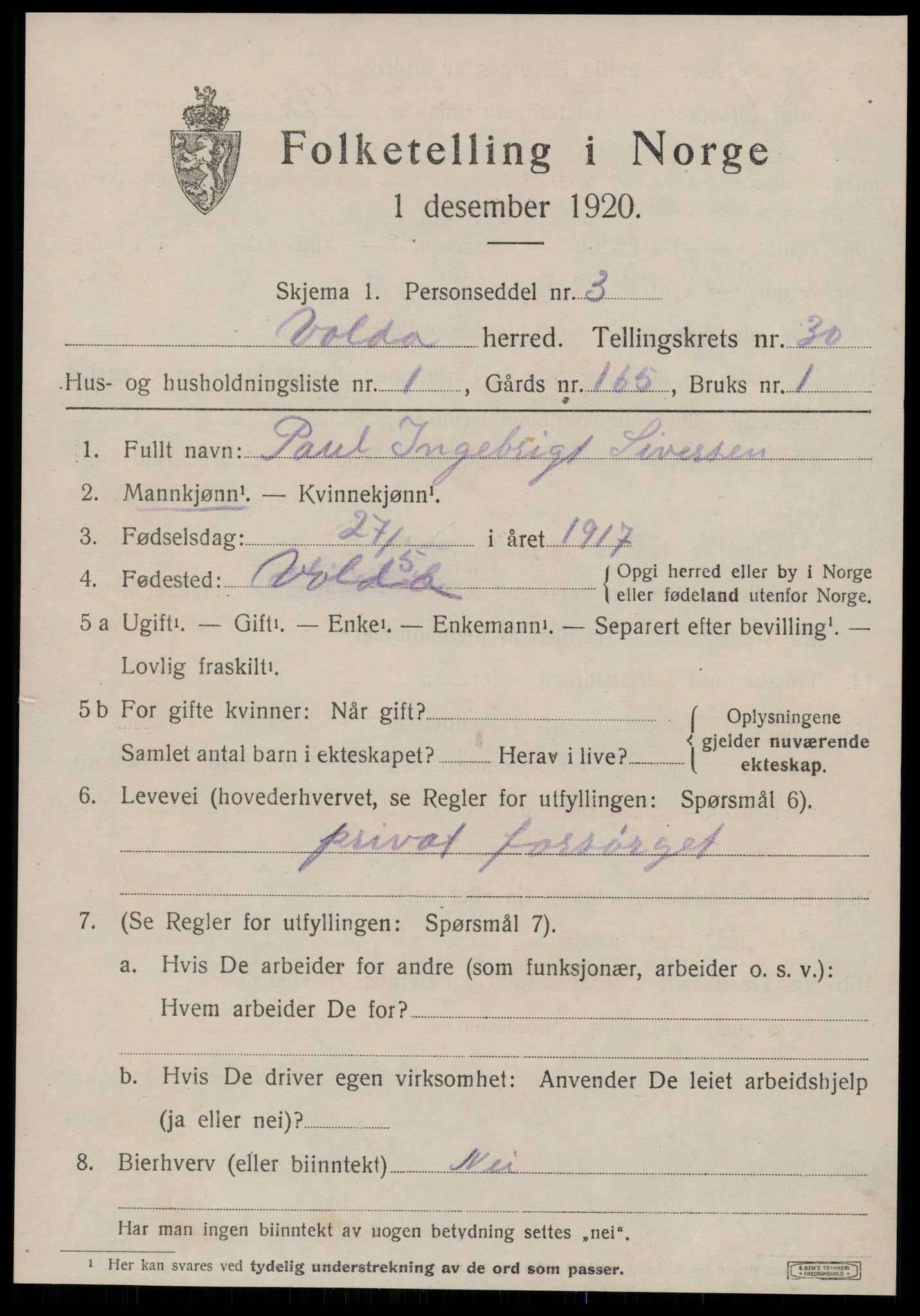 SAT, Folketelling 1920 for 1519 Volda herred, 1920, s. 13604