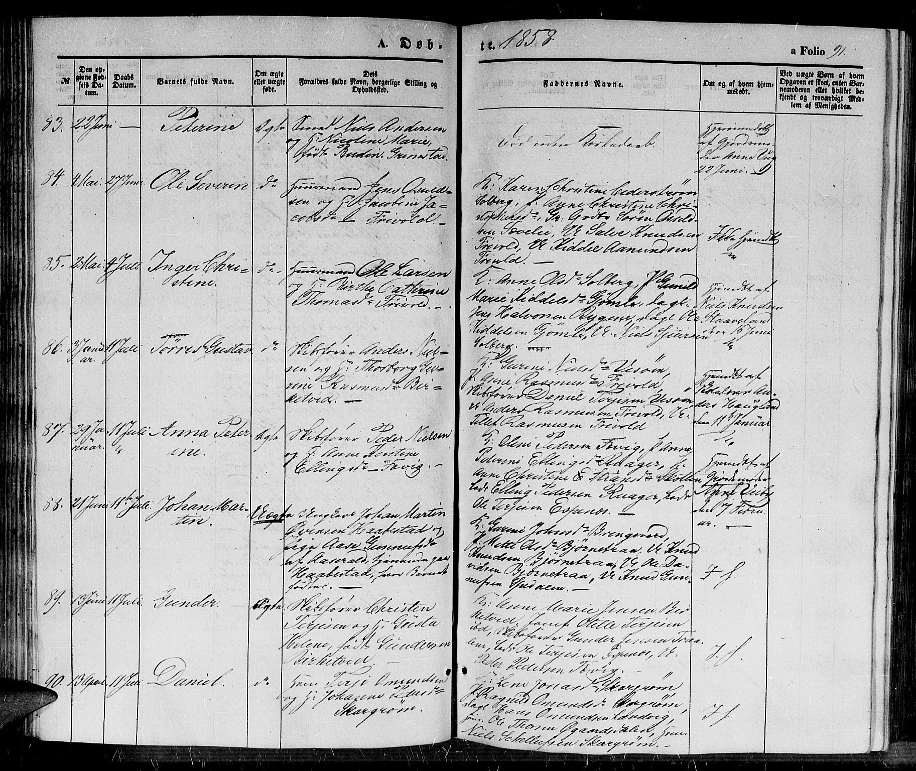 Fjære sokneprestkontor, AV/SAK-1111-0011/F/Fb/L0008: Klokkerbok nr. B 8, 1854-1867, s. 91