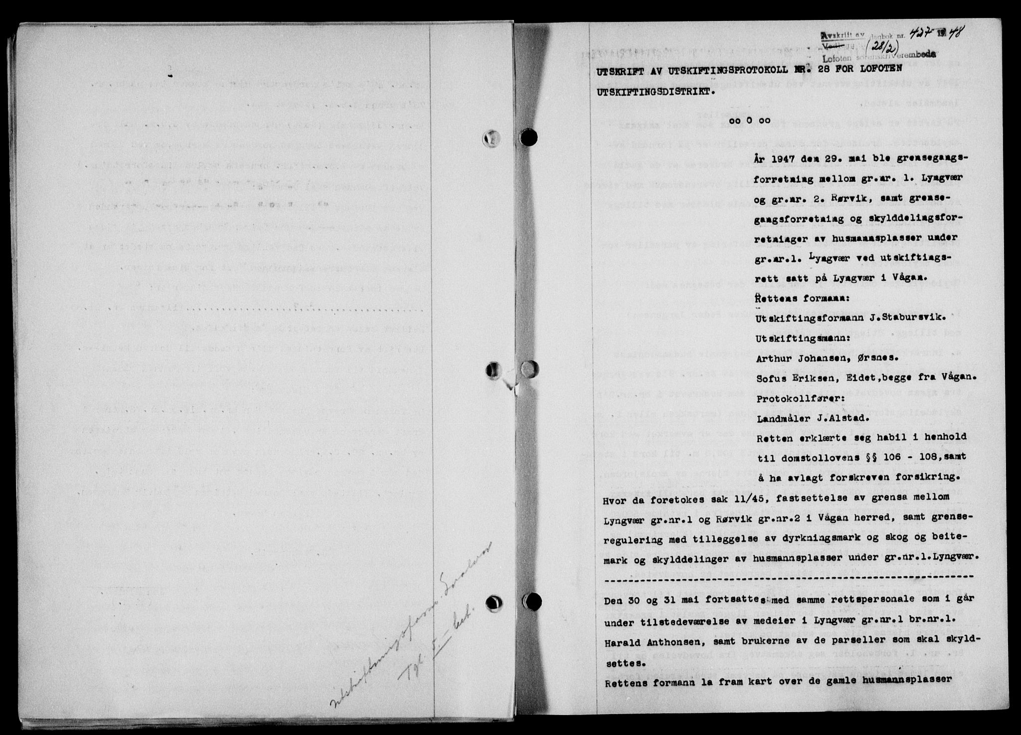 Lofoten sorenskriveri, SAT/A-0017/1/2/2C/L0017a: Pantebok nr. 17a, 1947-1948, Dagboknr: 427/1948