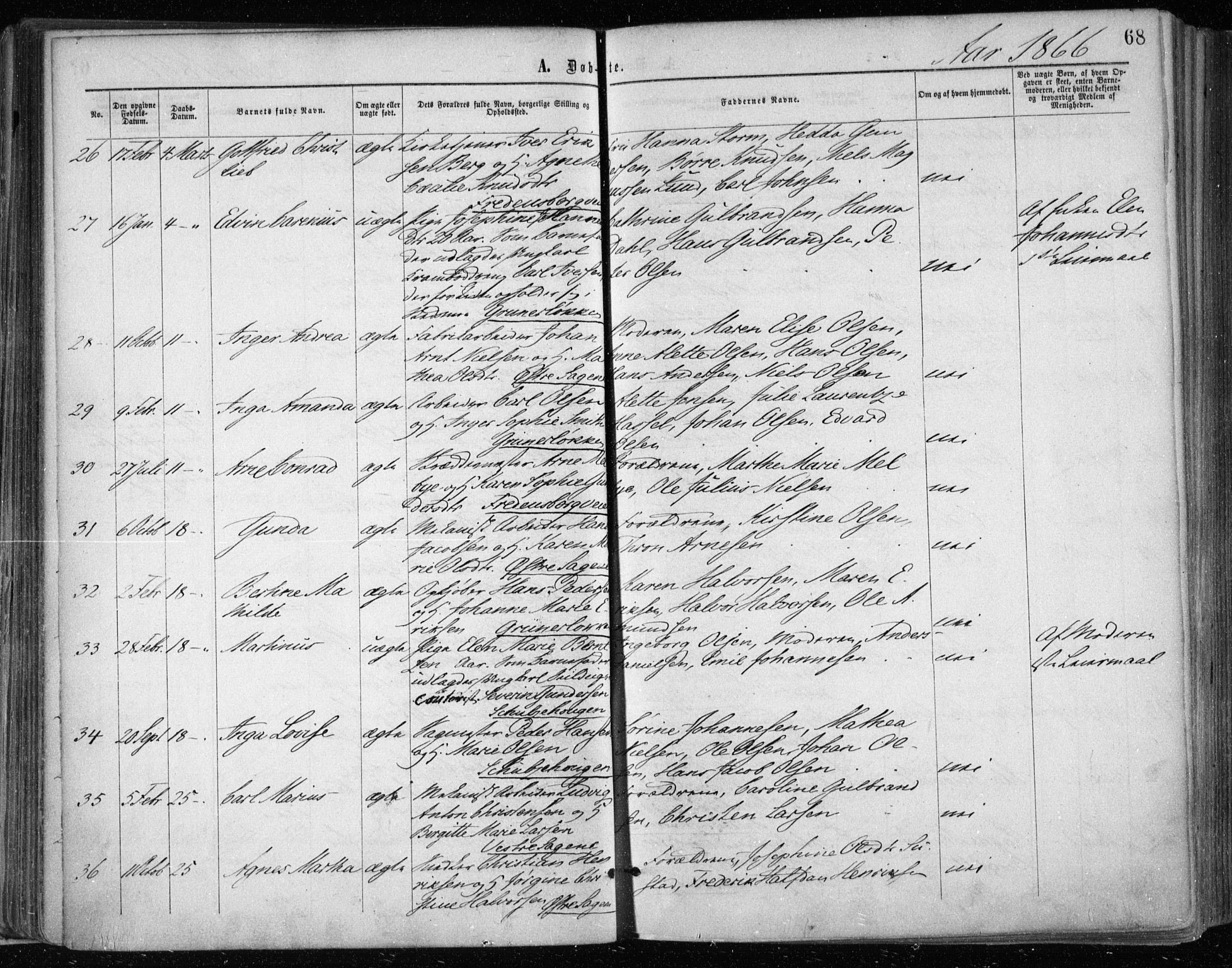 Gamle Aker prestekontor Kirkebøker, AV/SAO-A-10617a/F/L0002: Ministerialbok nr. 2, 1864-1872, s. 68