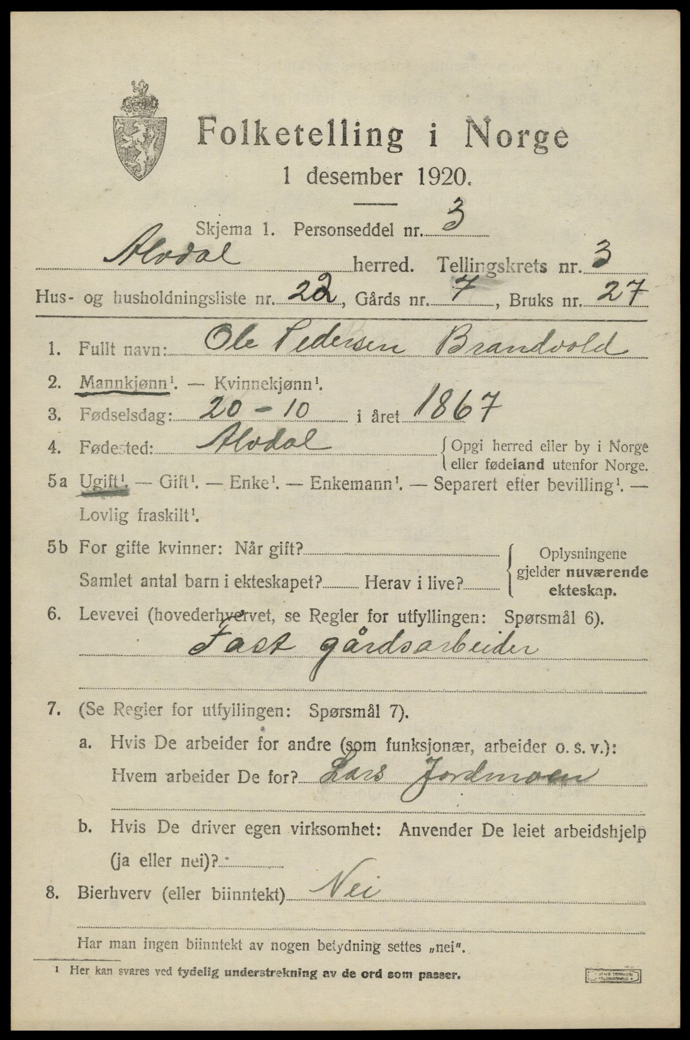 SAH, Folketelling 1920 for 0438 Alvdal herred, 1920, s. 1948