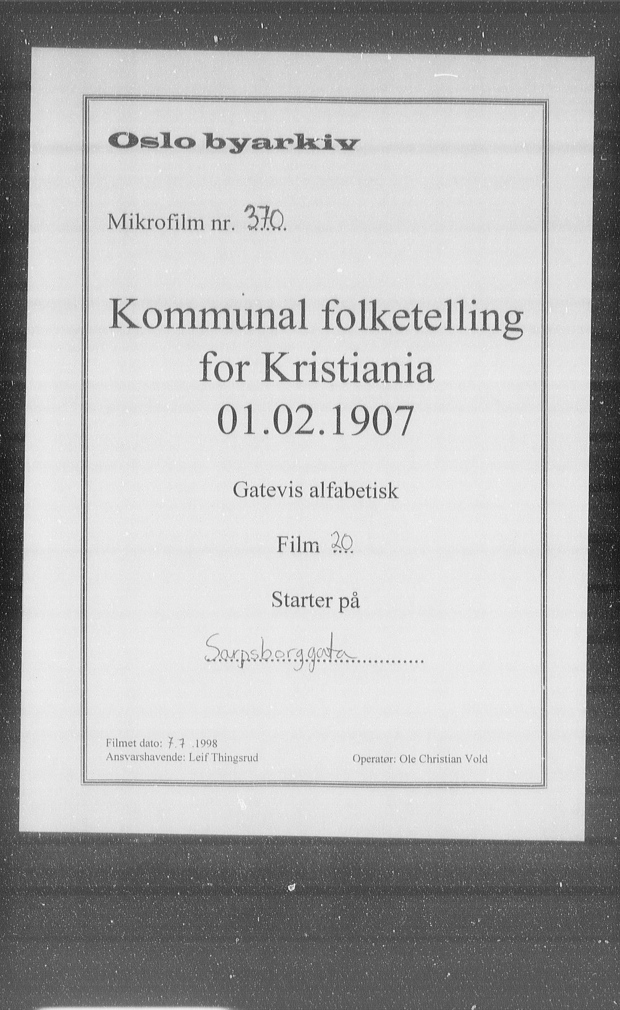 OBA, Kommunal folketelling 1.2.1907 for Kristiania kjøpstad, 1907, s. 45594