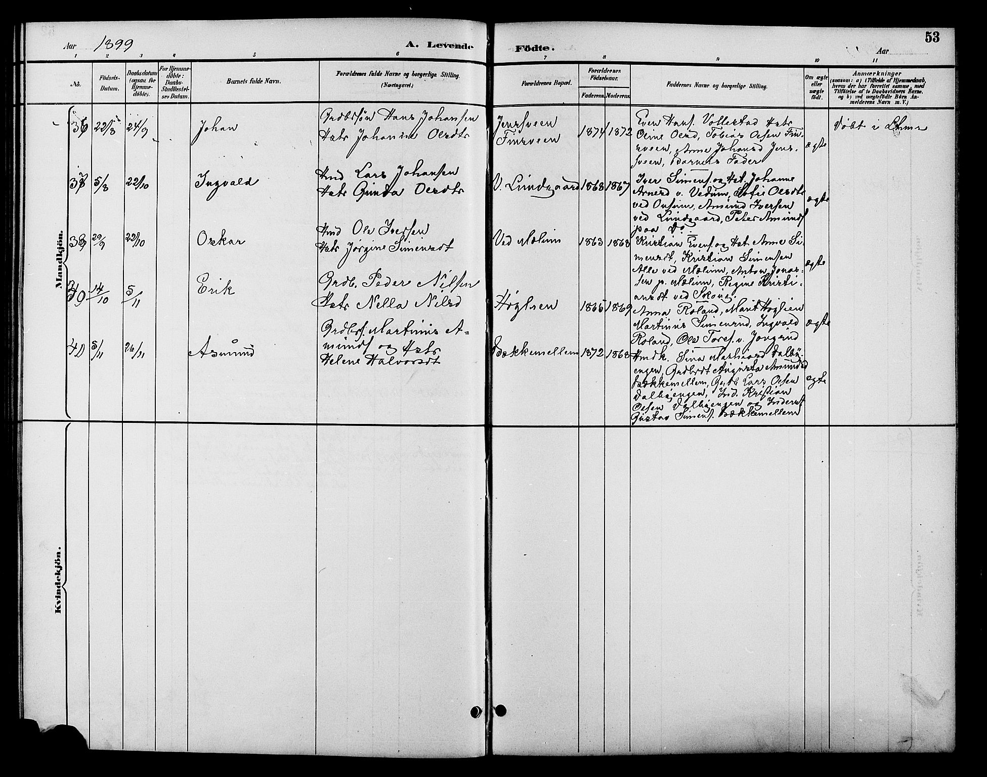 Fåberg prestekontor, AV/SAH-PREST-086/H/Ha/Hab/L0010: Klokkerbok nr. 10, 1892-1900, s. 53