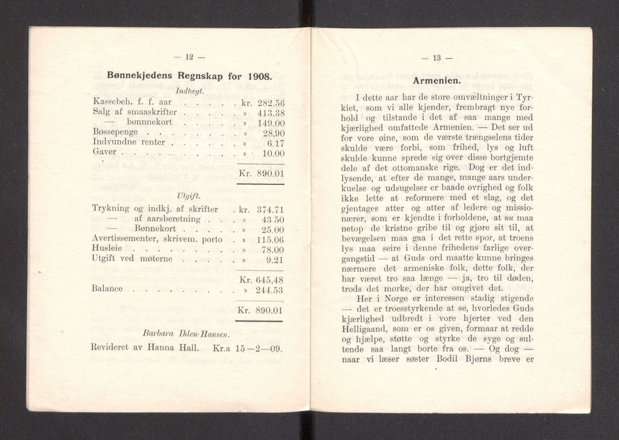 Kvinnelige Misjonsarbeidere, AV/RA-PA-0699/F/Fa/L0001/0007: -- / Årsmeldinger, trykte, 1906-1915