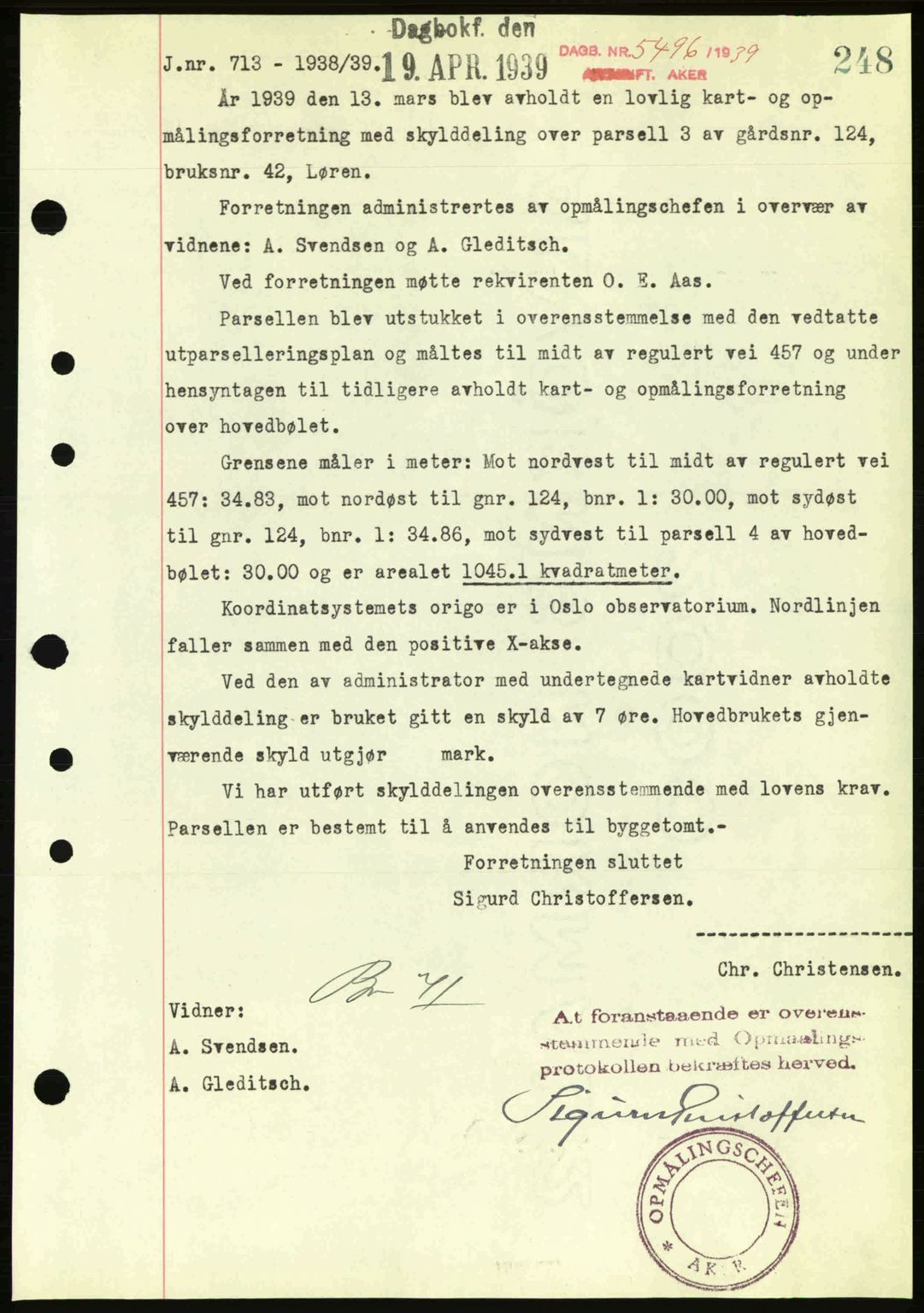 Aker herredsskriveri, AV/SAO-A-10896/G/Gb/Gba/Gbab/L0030: Pantebok nr. A158-159, 1939-1939, Dagboknr: 5496/1939