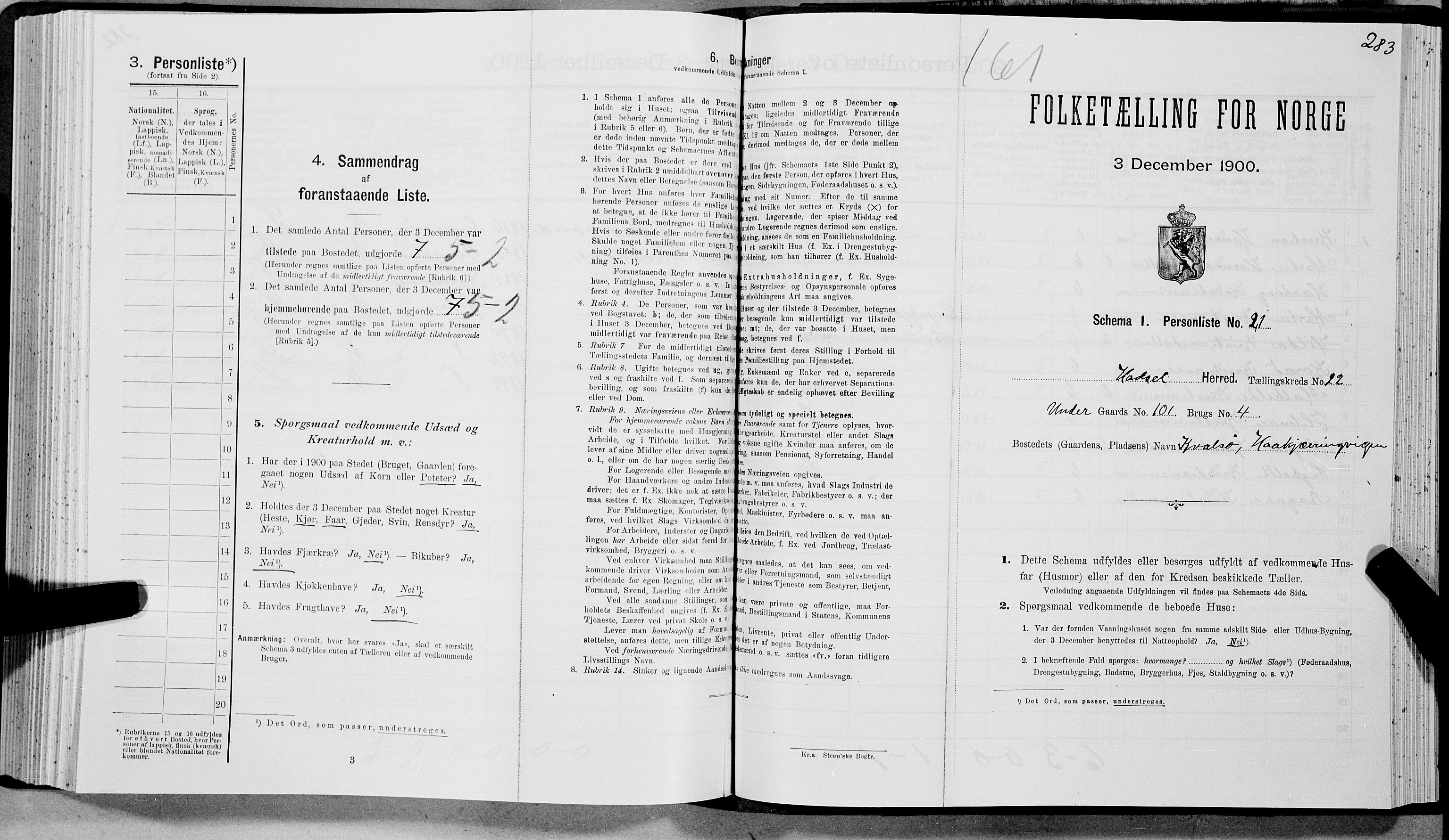 SAT, Folketelling 1900 for 1866 Hadsel herred, 1900, s. 2178