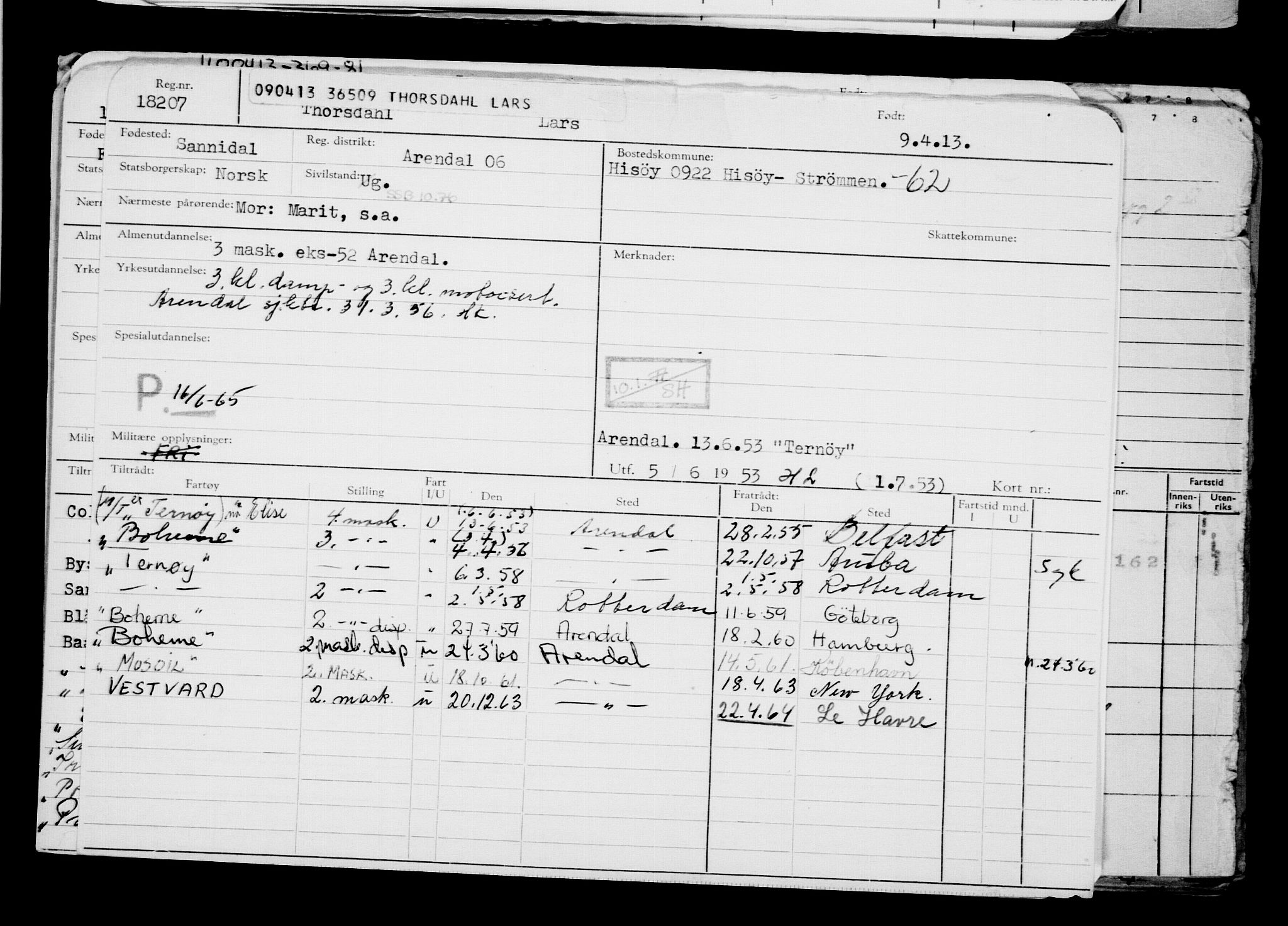 Direktoratet for sjømenn, AV/RA-S-3545/G/Gb/L0111: Hovedkort, 1913, s. 705