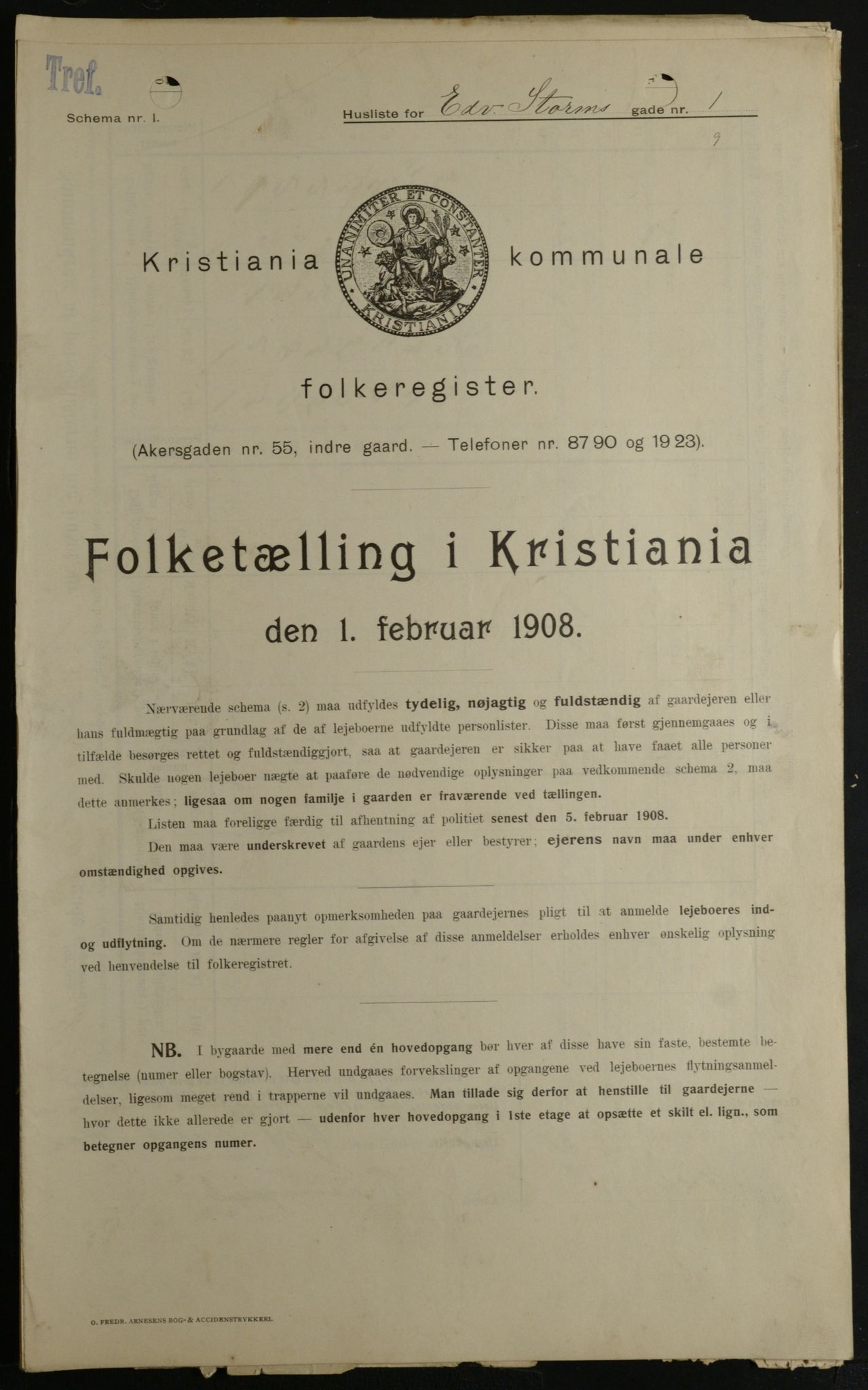 OBA, Kommunal folketelling 1.2.1908 for Kristiania kjøpstad, 1908, s. 17276