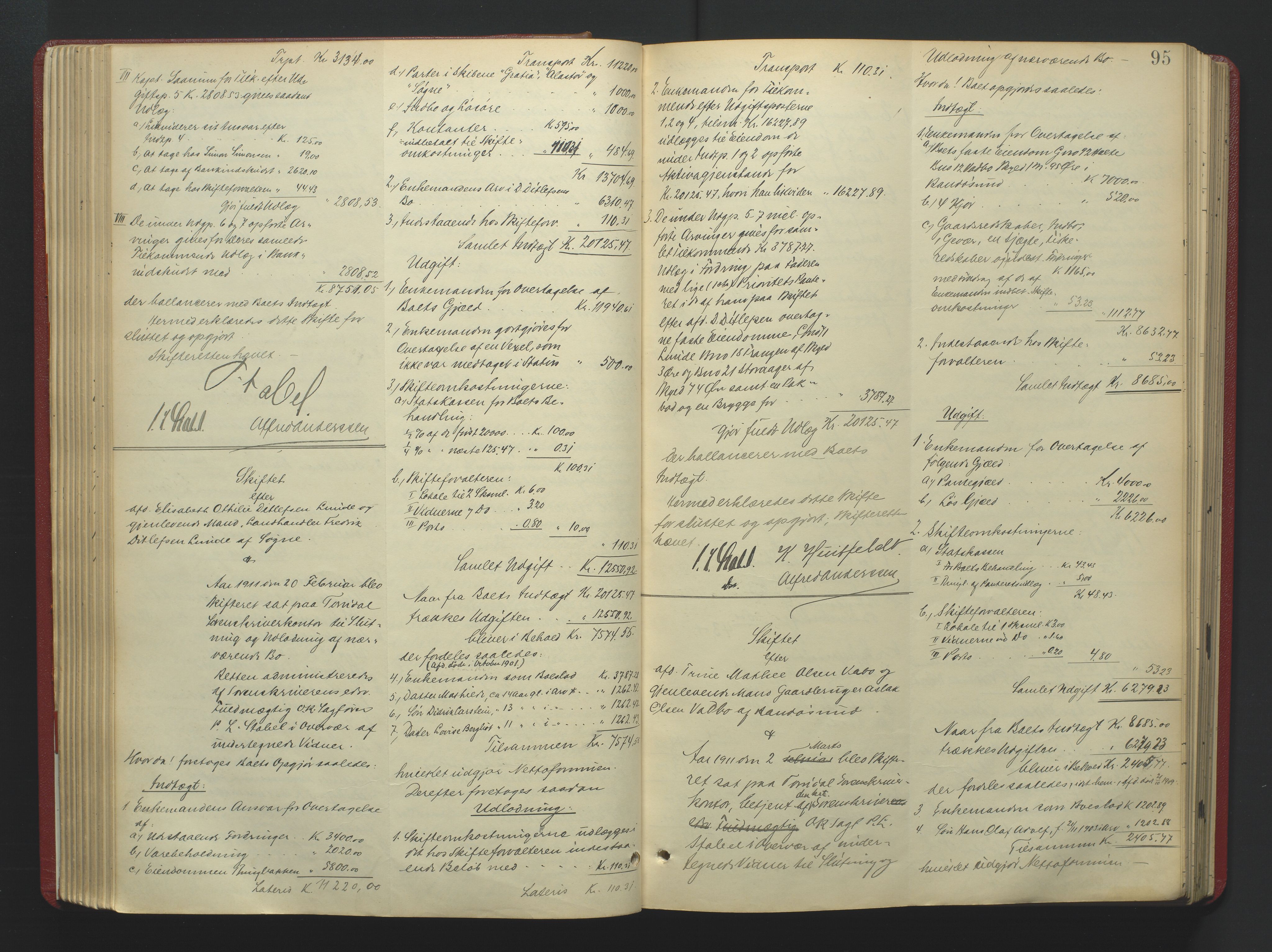 Torridal sorenskriveri, AV/SAK-1221-0012/H/Hc/L0036: Skifteutlodningsprotokoll med navneregister nr. 5, 1906-1918, s. 95