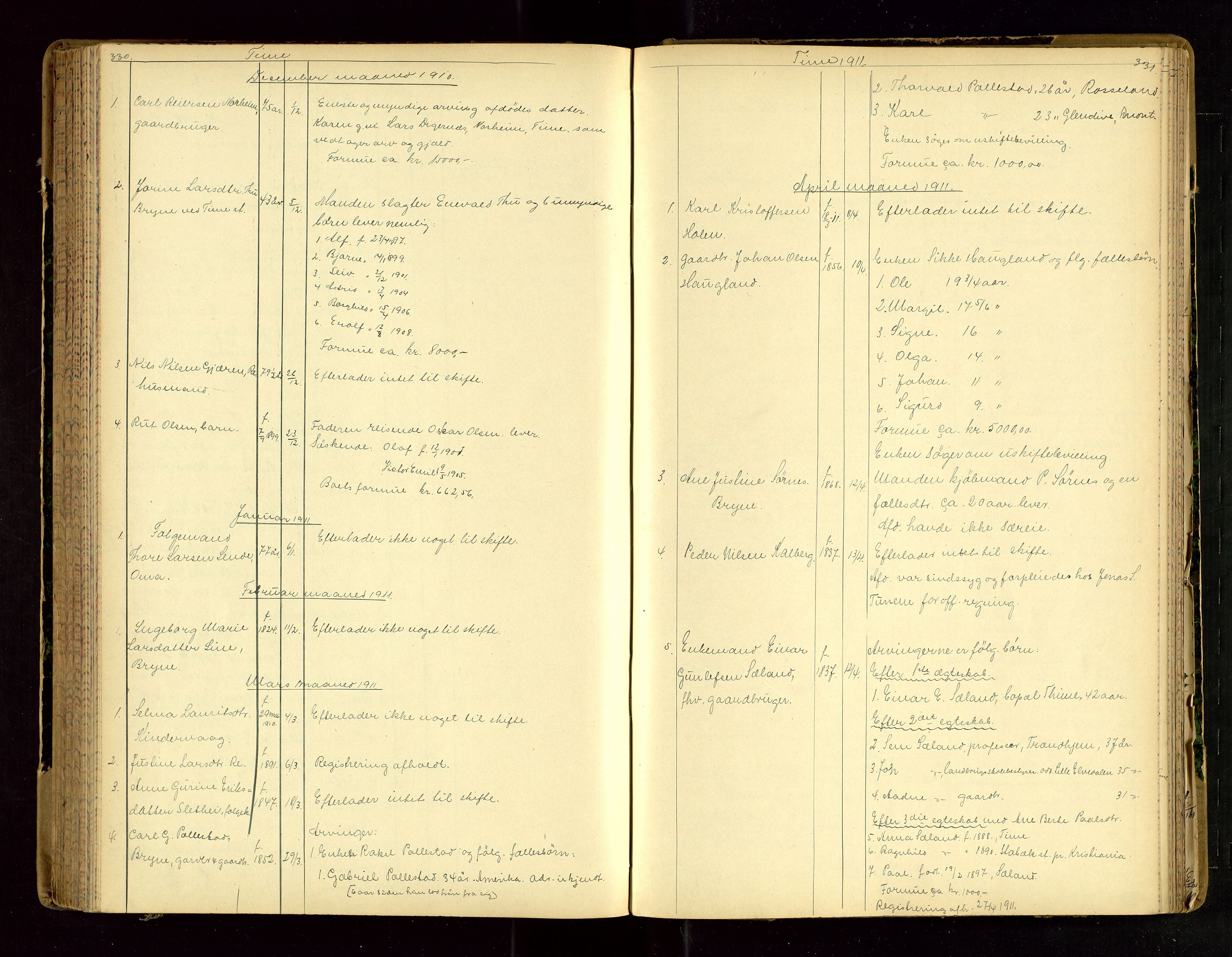 Jæren sorenskriveri, AV/SAST-A-100310/01/5/52/52B/L0003: DØDSFALLPROTOKOLL, 1910-1916, s. 330-331