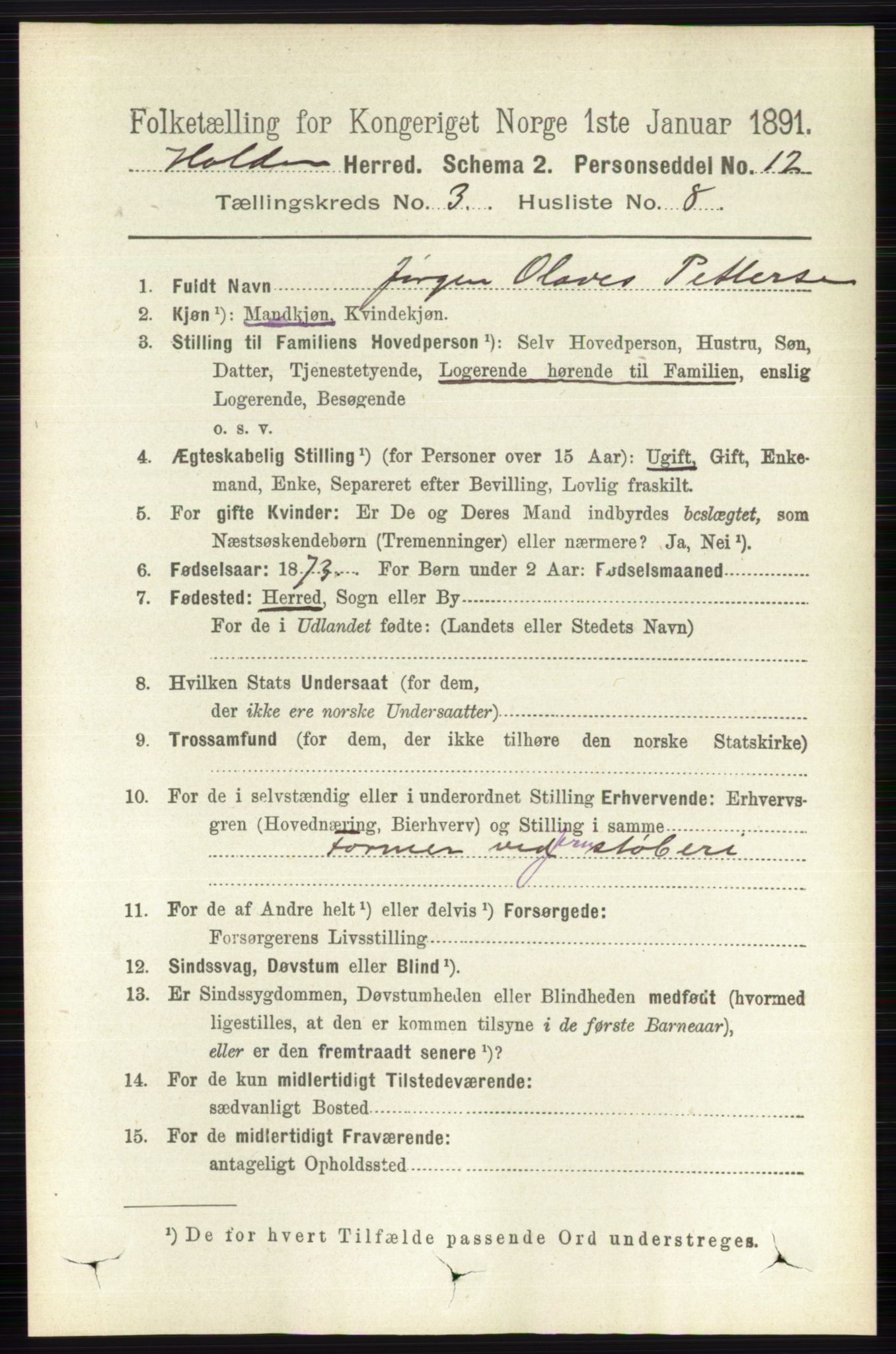RA, Folketelling 1891 for 0819 Holla herred, 1891, s. 1443