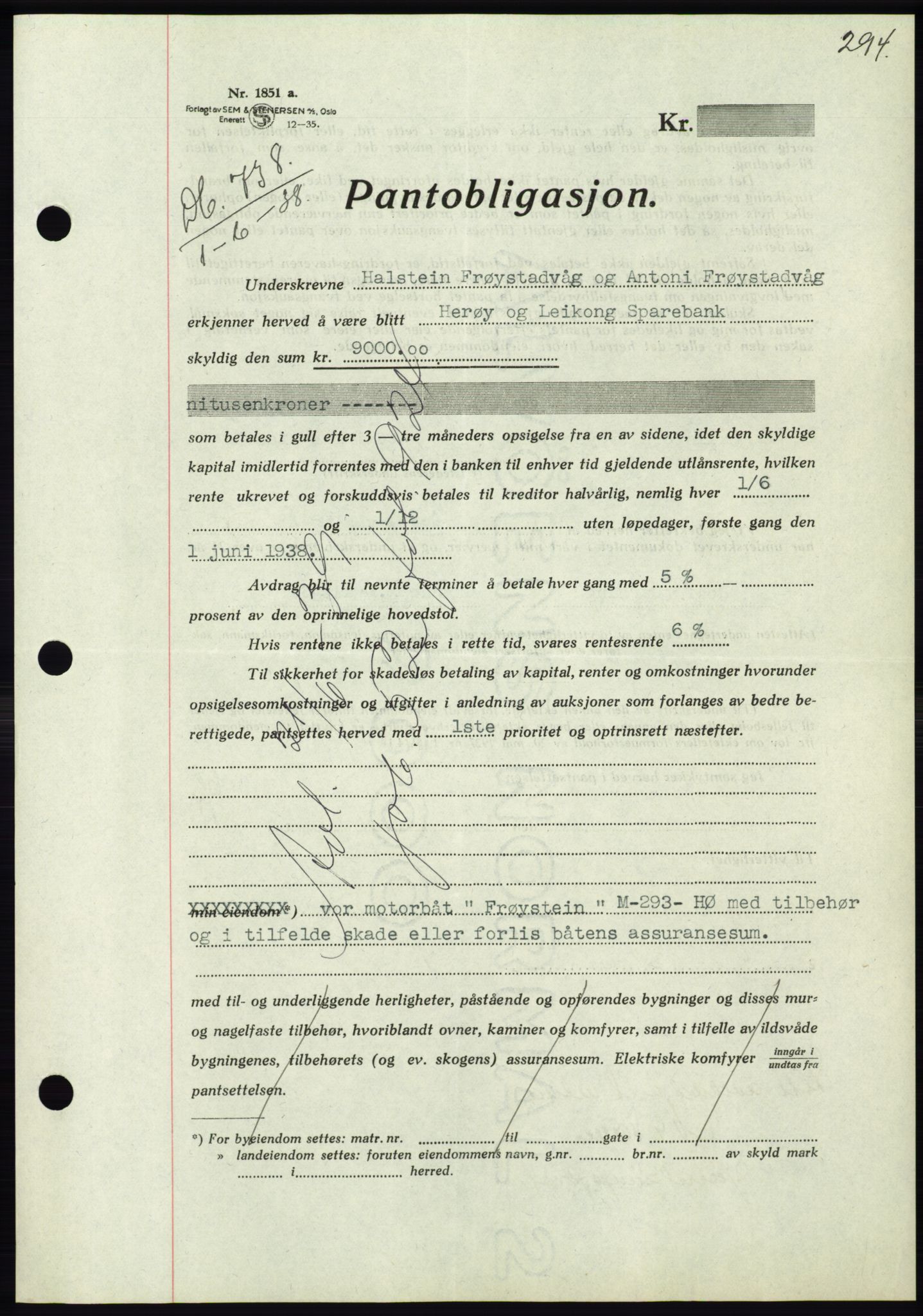 Søre Sunnmøre sorenskriveri, AV/SAT-A-4122/1/2/2C/L0065: Pantebok nr. 59, 1938-1938, Dagboknr: 738/1938