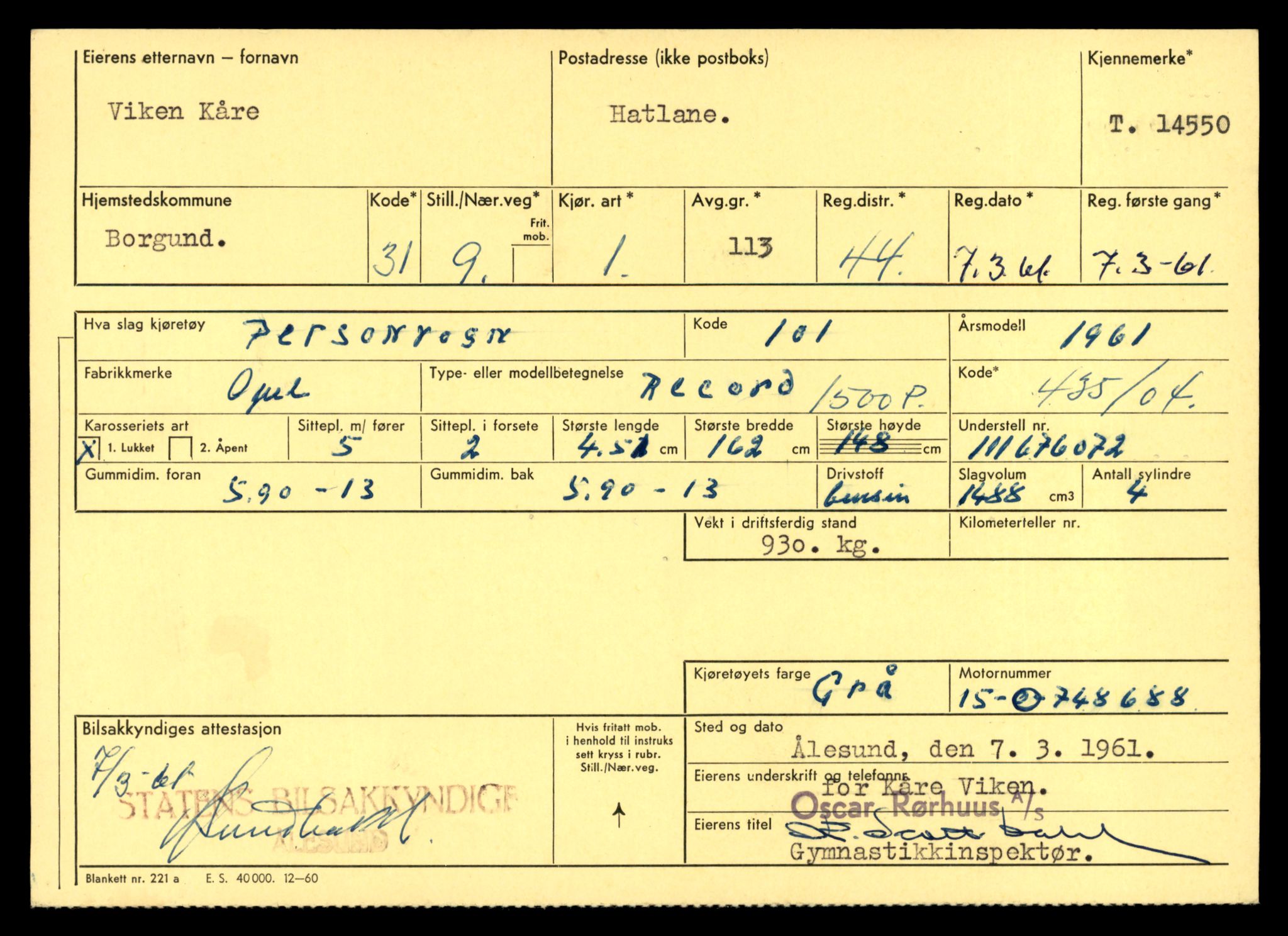 Møre og Romsdal vegkontor - Ålesund trafikkstasjon, AV/SAT-A-4099/F/Fe/L0046: Registreringskort for kjøretøy T 14445 - T 14579, 1927-1998