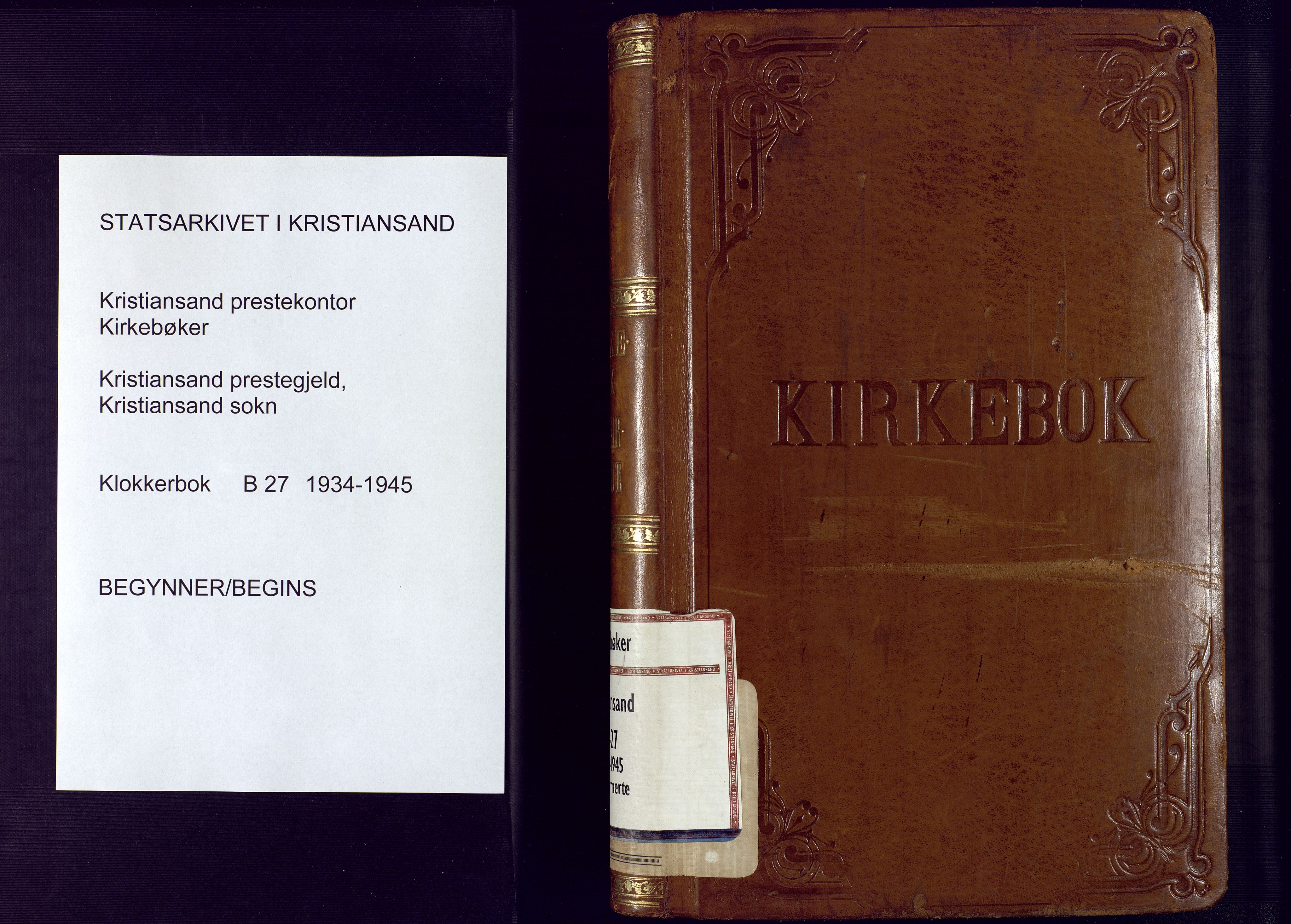 Kristiansand domprosti, SAK/1112-0006/F/Fb/L0027: Klokkerbok nr. B 27, 1934-1945