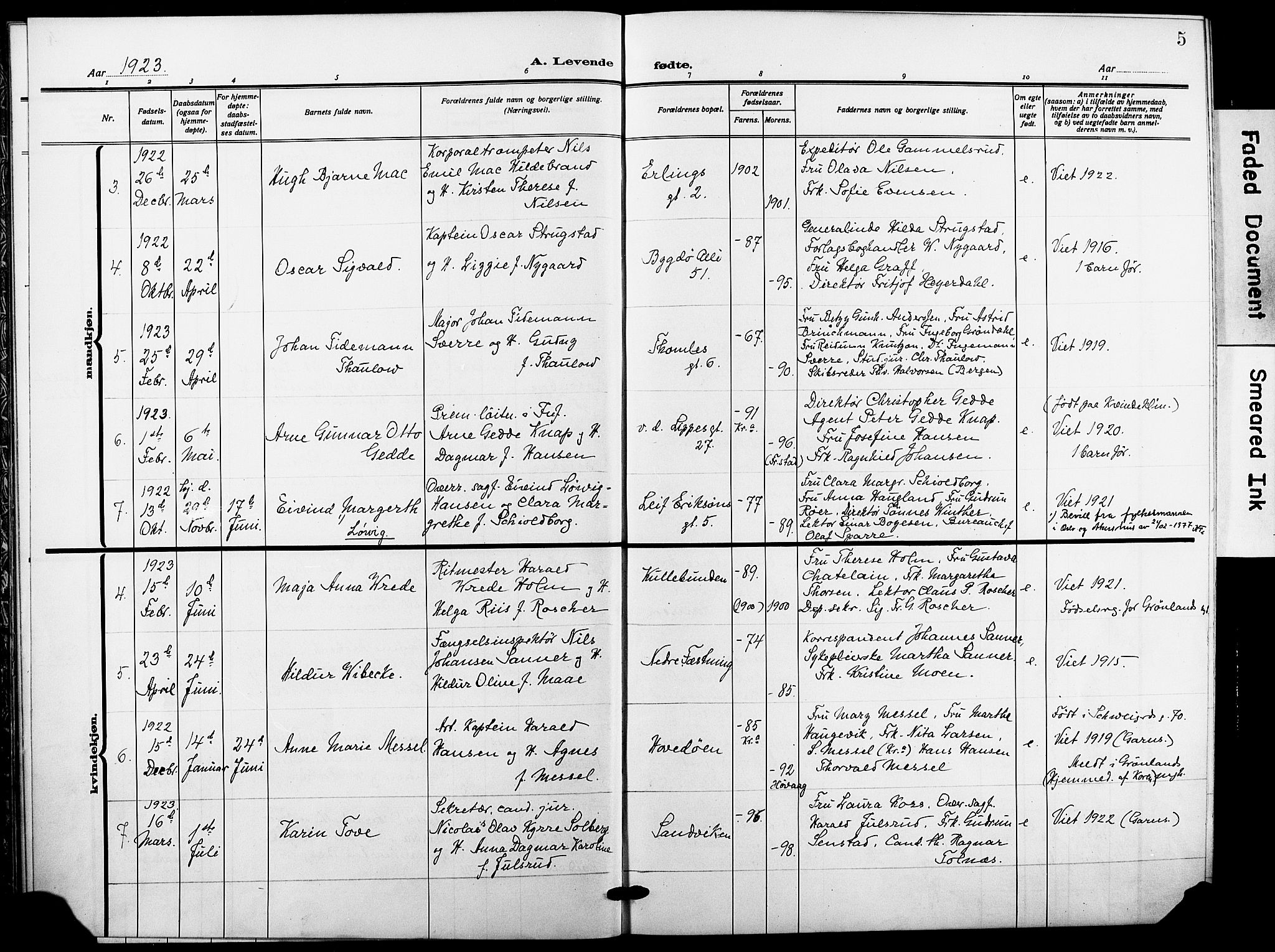 Garnisonsmenigheten Kirkebøker, AV/SAO-A-10846/F/Fa/L0016: Ministerialbok nr. 16, 1922-1930, s. 5