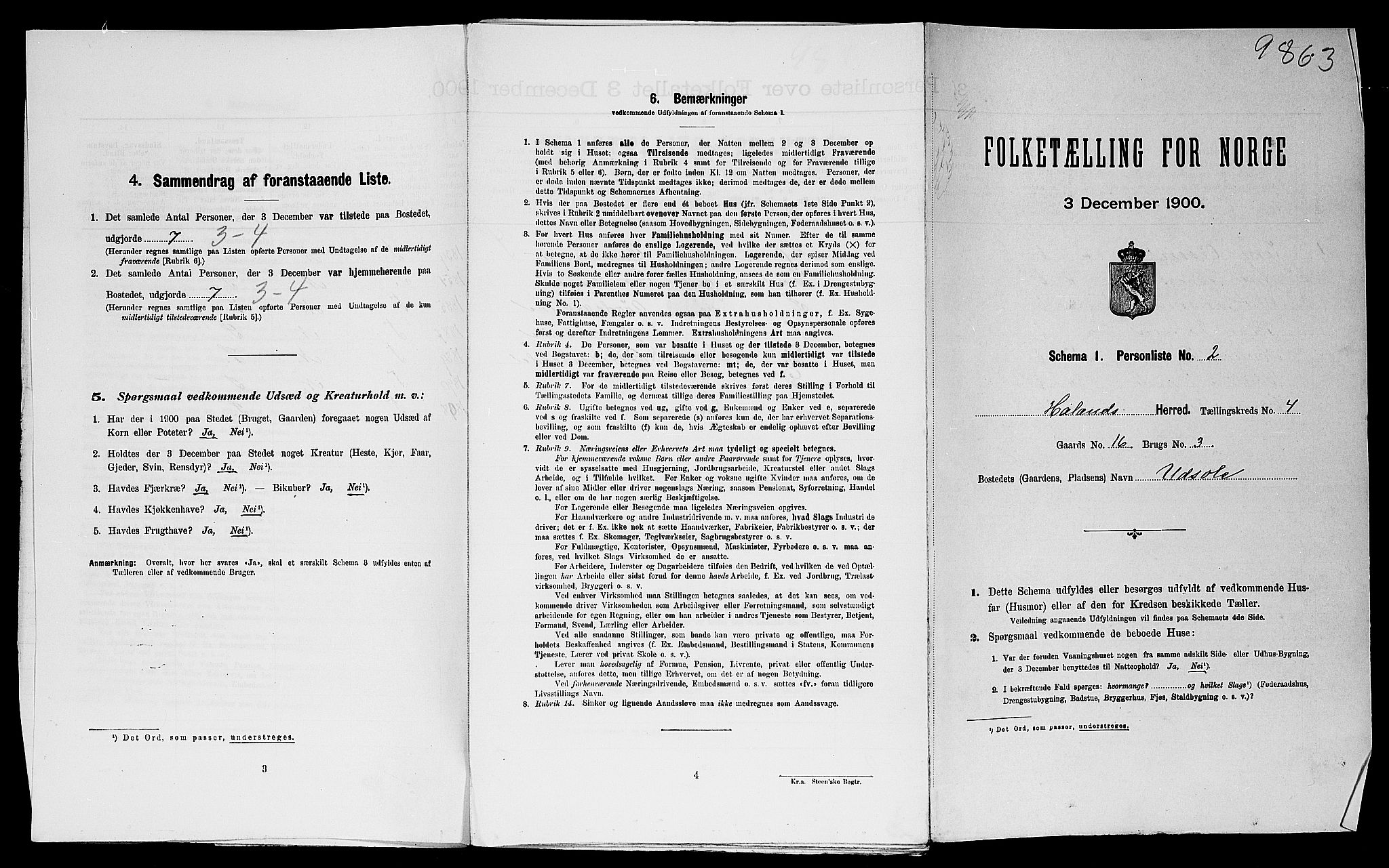 SAST, Folketelling 1900 for 1124 Haaland herred, 1900, s. 609