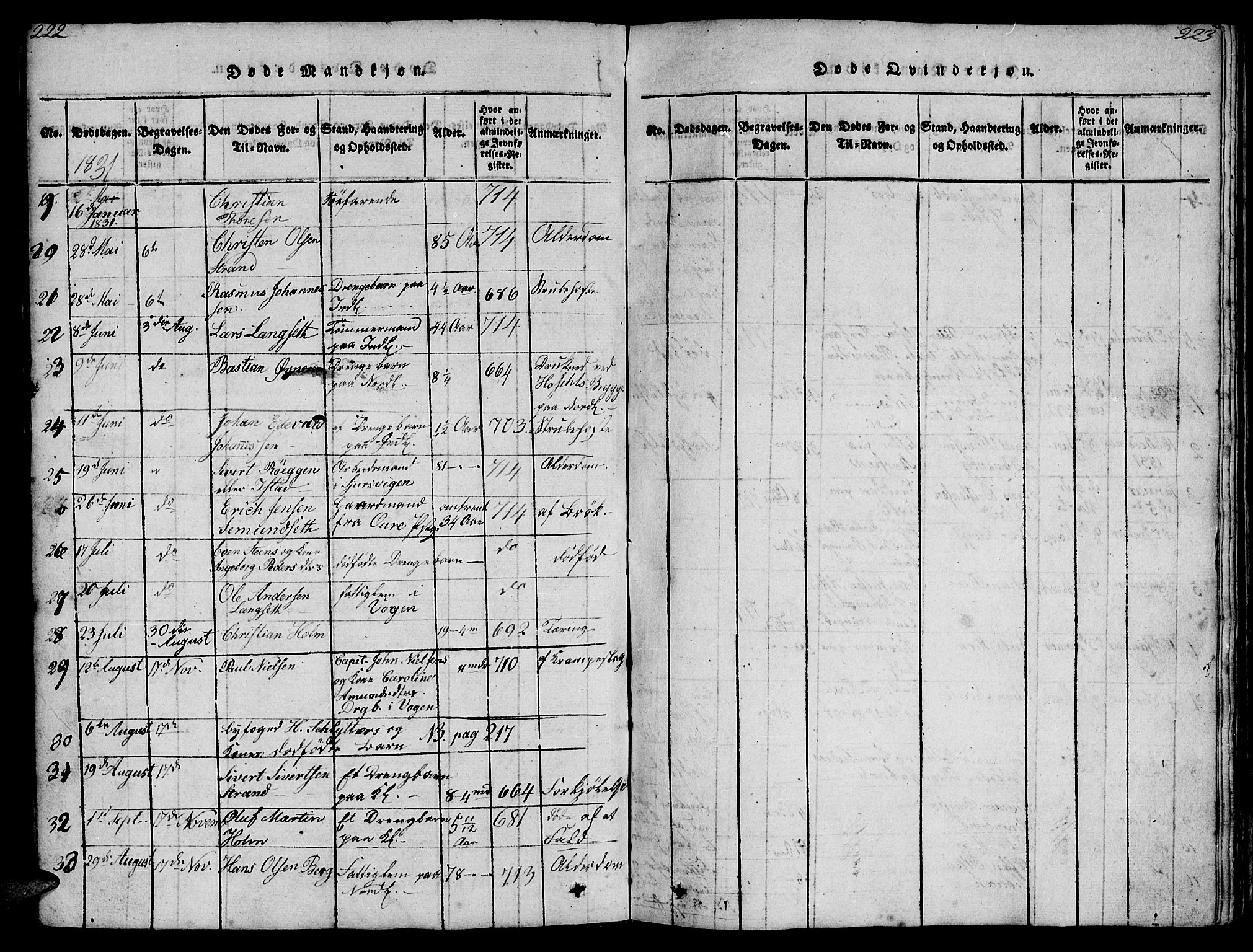 Ministerialprotokoller, klokkerbøker og fødselsregistre - Møre og Romsdal, AV/SAT-A-1454/572/L0856: Klokkerbok nr. 572C01, 1819-1832, s. 222-223