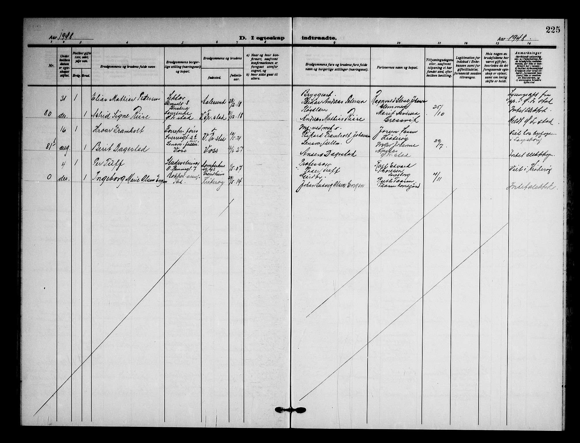 Fredrikstad domkirkes prestekontor Kirkebøker, AV/SAO-A-10906/G/Ga/L0006: Klokkerbok nr. 6, 1923-1949, s. 225