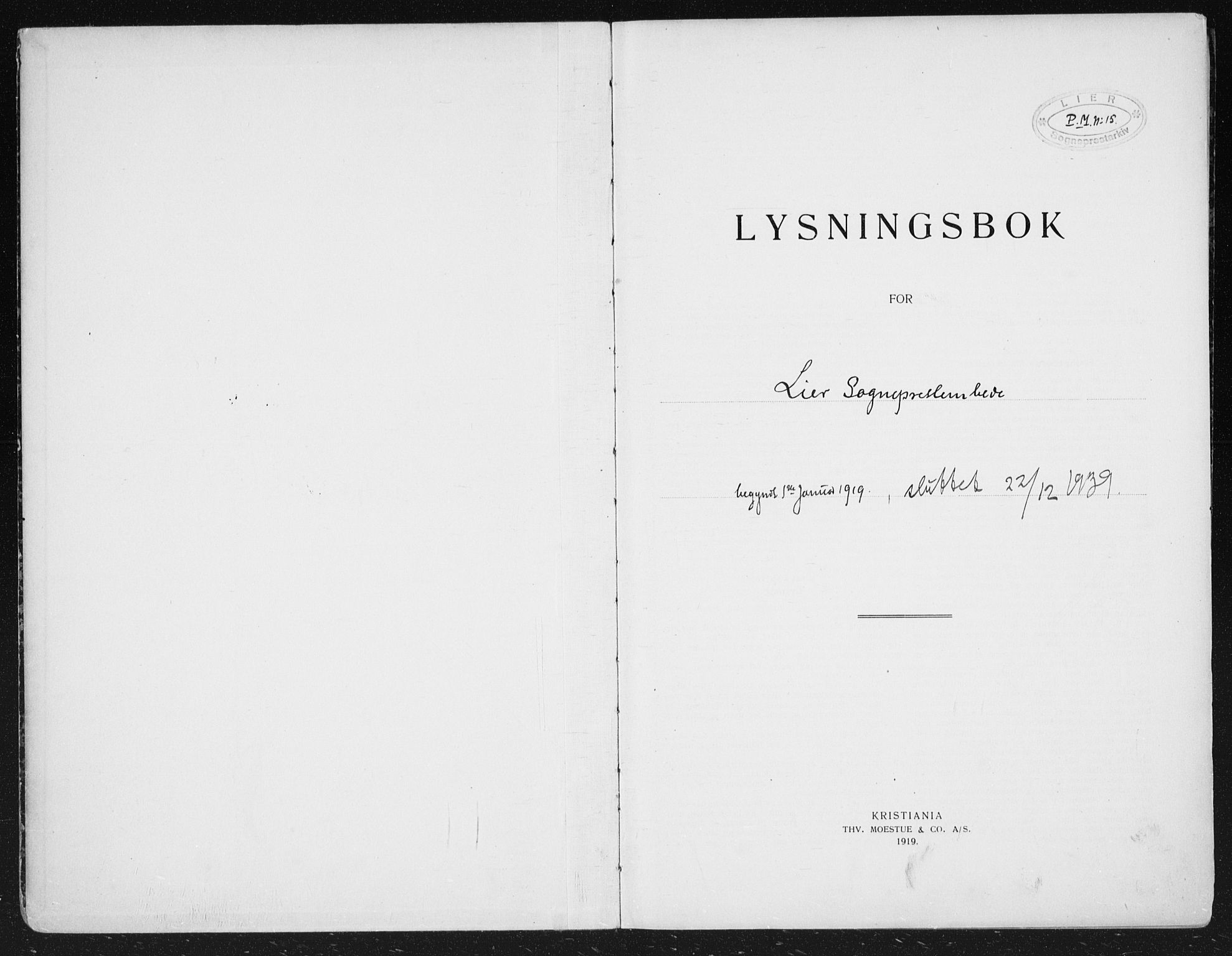 Lier kirkebøker, AV/SAKO-A-230/H/Ha/L0002: Lysningsprotokoll nr. 2, 1919-1939